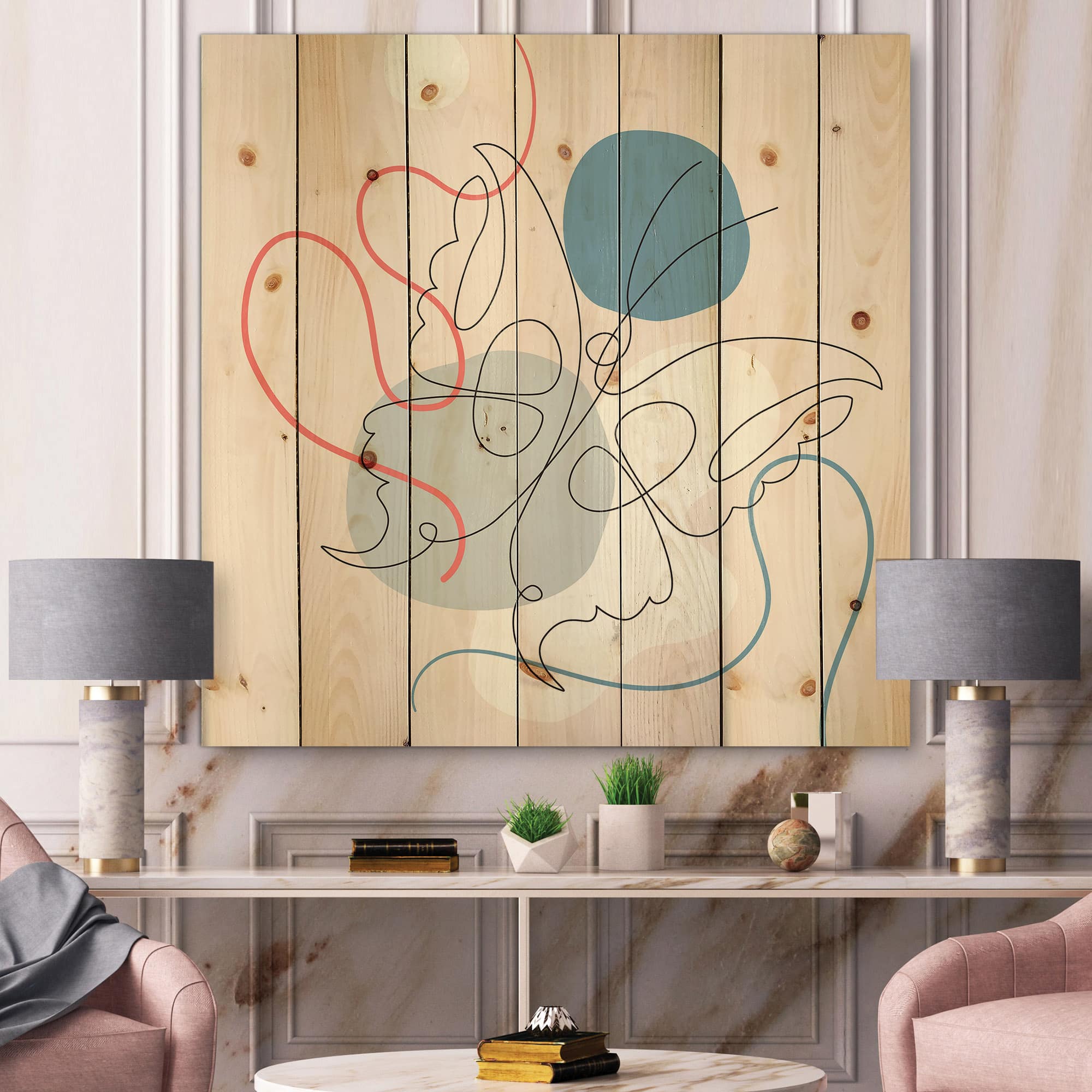 Designart - Butterfly One Line Drawing On Cubism Shapes I