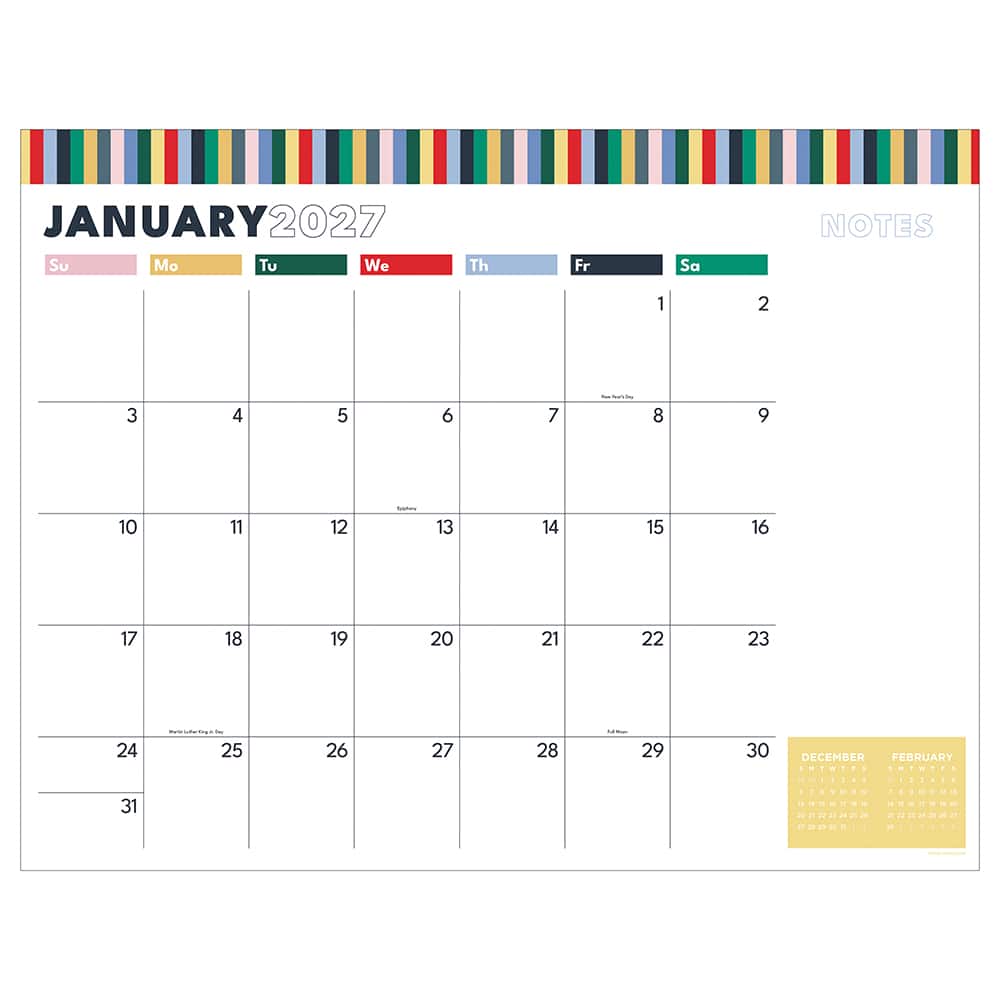 2027 Long Weekend Large Desk Pad Monthly Blotter Calendar