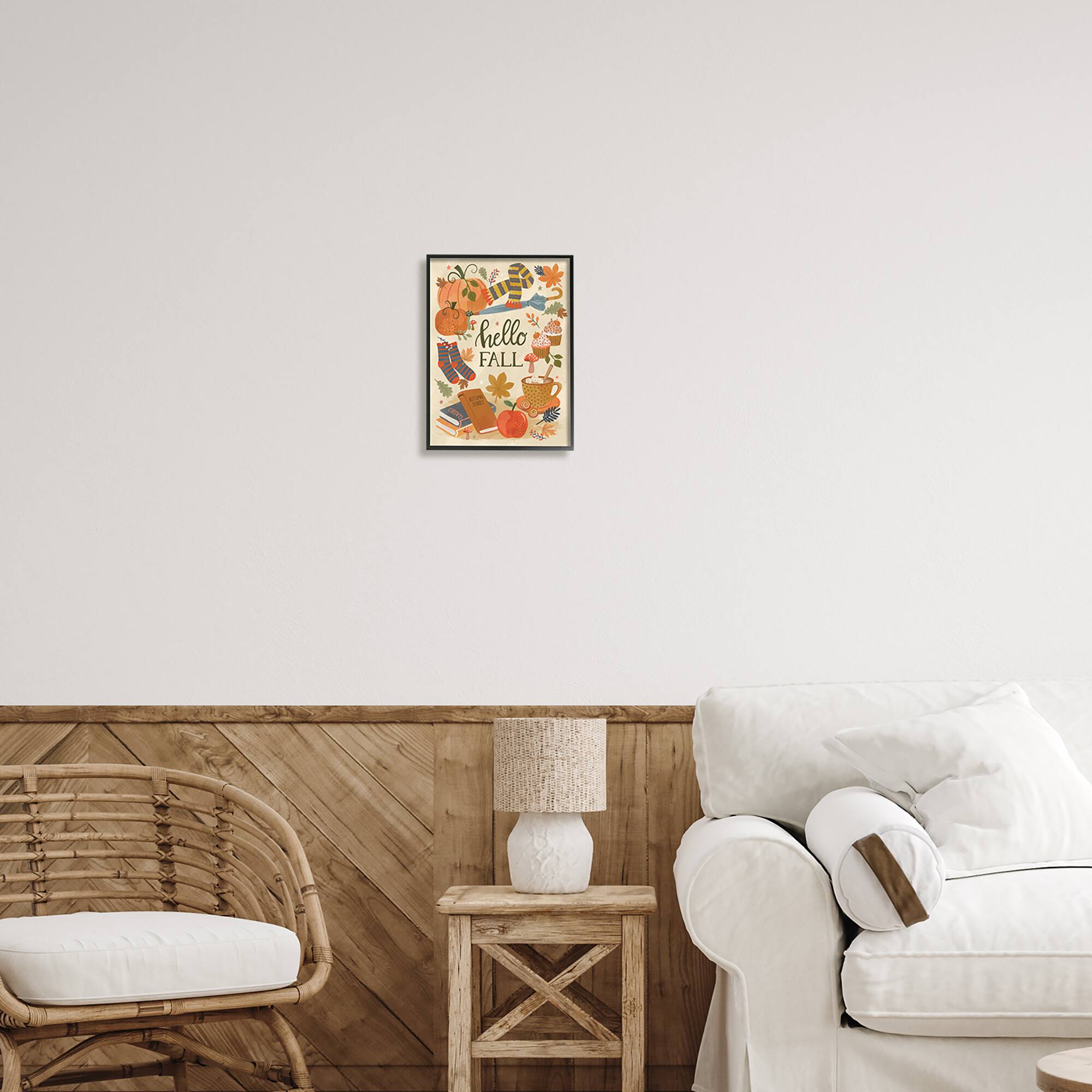 Stupell Industries Hello Fall Cozy Autumn Items Framed Giclee Art