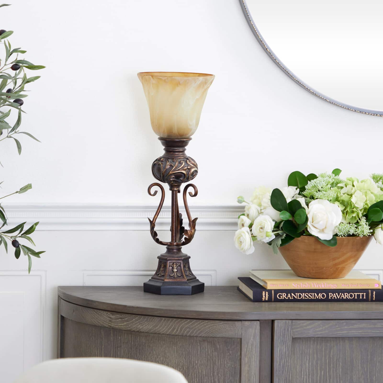 Brown Metal Mediterranean Uplight Table Lamp, 20" x 7" x 7"