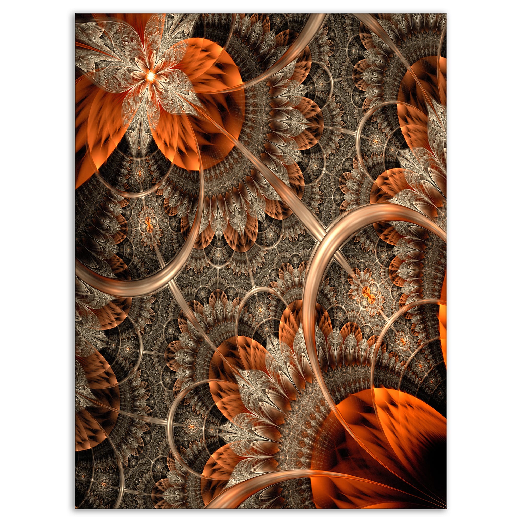 Designart - Orange Brown Digital Art Fractal Flower