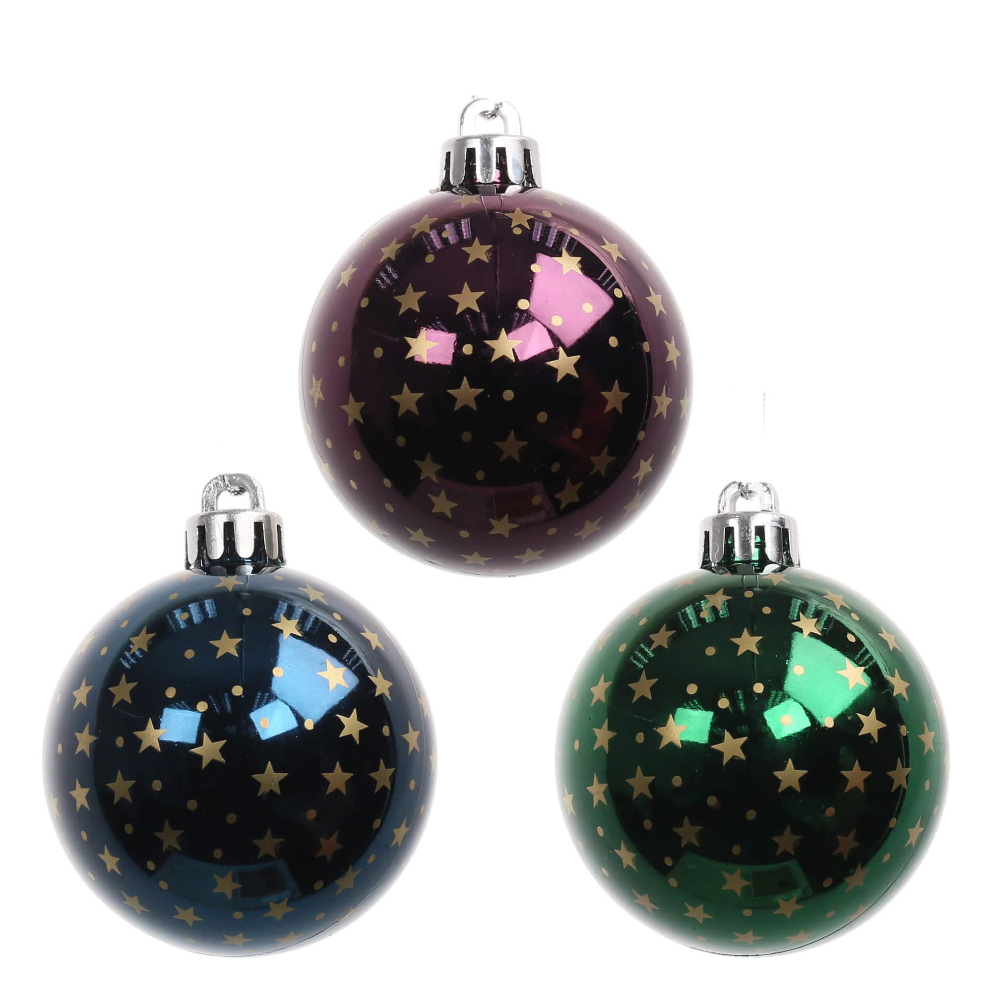 5 Pack 57mm Purple, Green & Blue Star Shatterproof Ball Ornaments by Ashland®