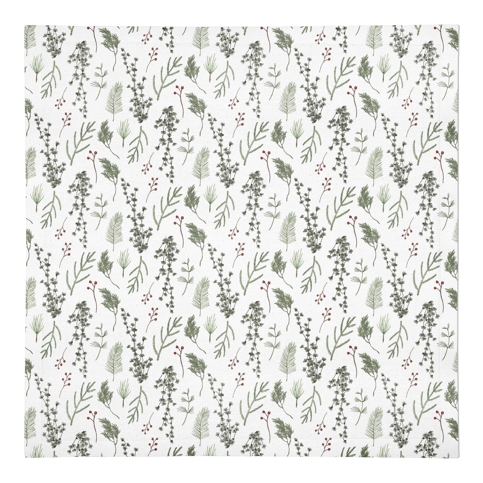 Pine Greenery on White Cotton Twill Napkin