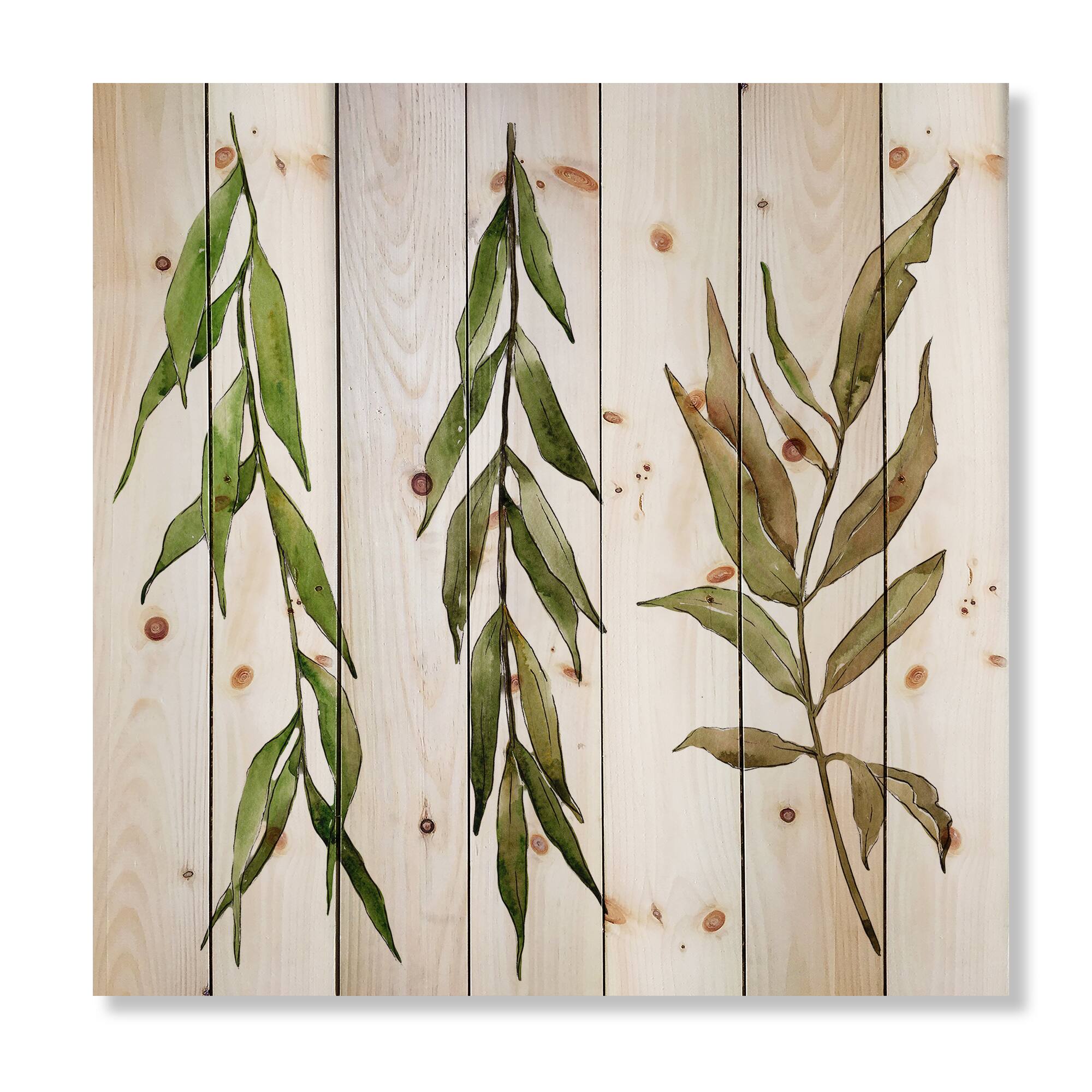 Designart - Three Willow Branches - Farmhouse Print on Natural Pine Wood