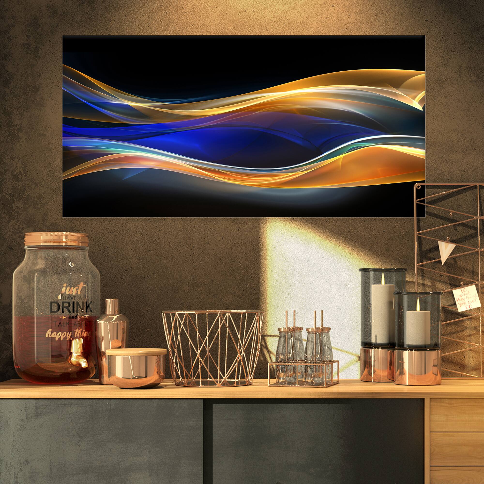 Designart - 3D Gold Blue Wave Design