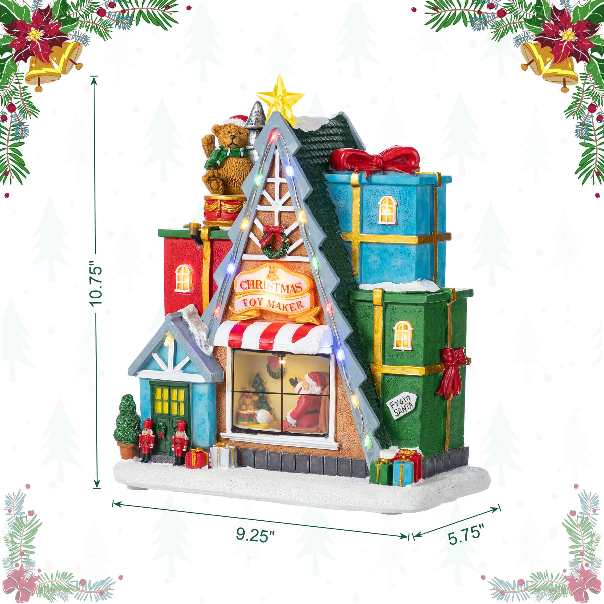 Glitzhome® 10.75" Lighted CHRISTMAS TOY MARKET Resin Village with Movement and Music