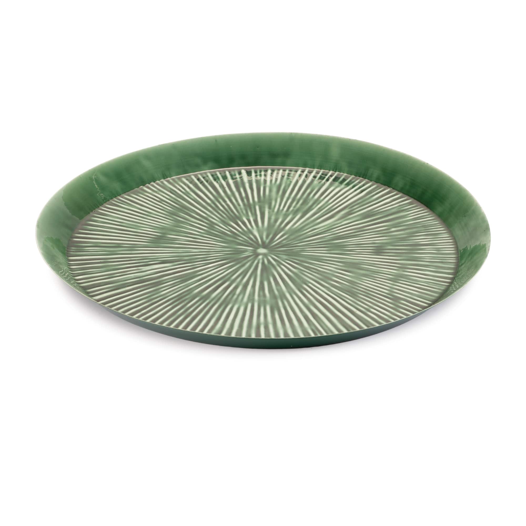13.75" Round Etched Decorative Metal Tray
