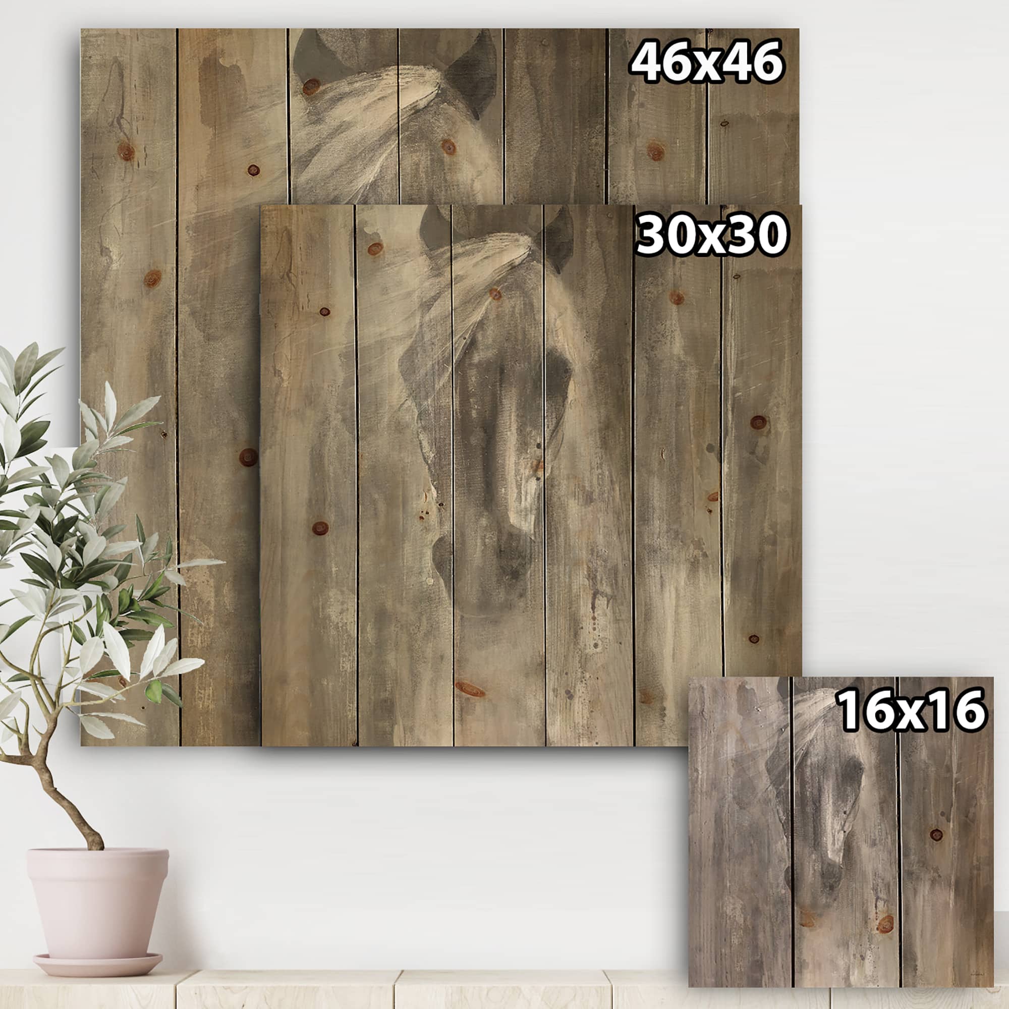 Designart - Farmhouse Horse - Modern Farmhouse Print on Natural Pine Wood