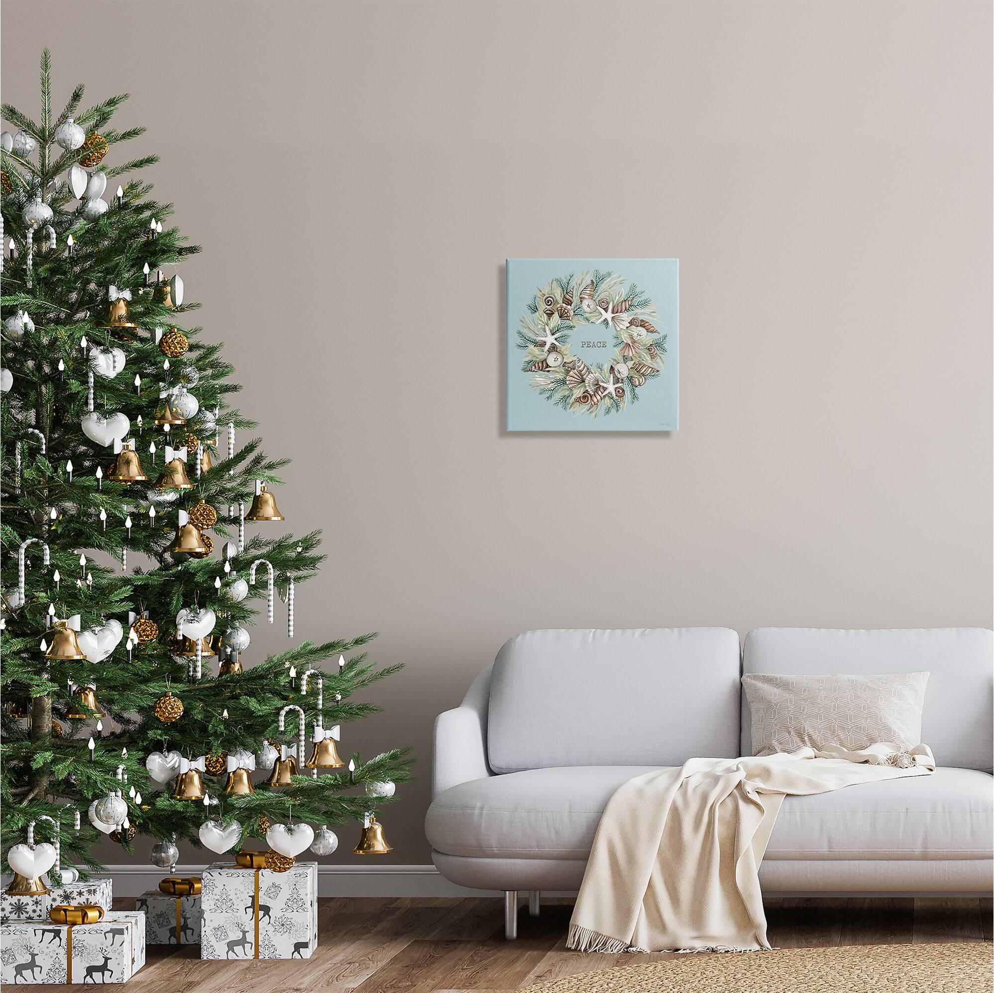 Stupell Industries Coastal Holiday Peace Wreath Canvas Wall Art
