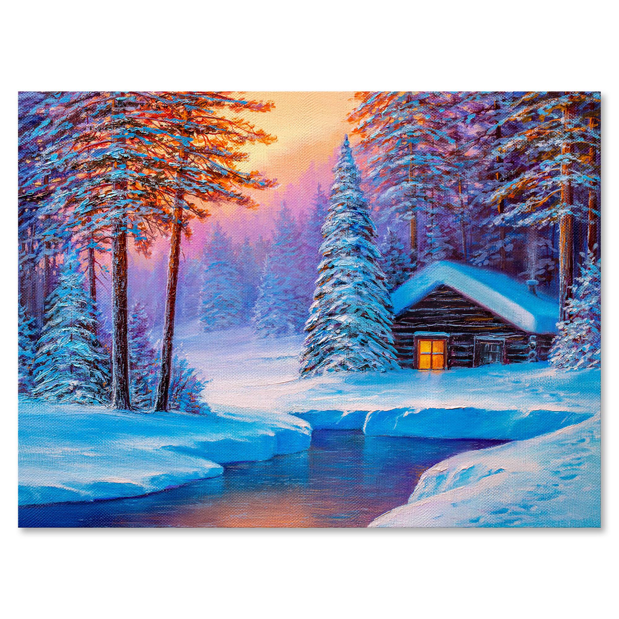Designart - Old Cabin In Winter Forest I