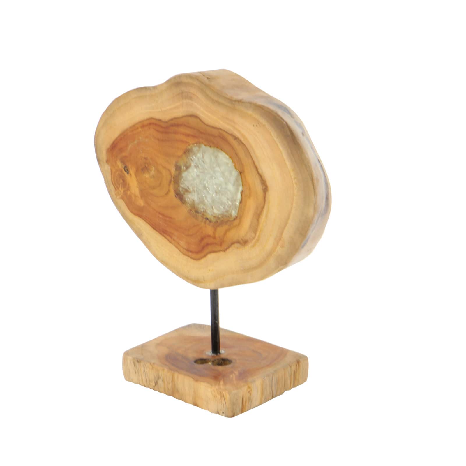 12" Natural Round Brown Teak Wood Log Sculpture