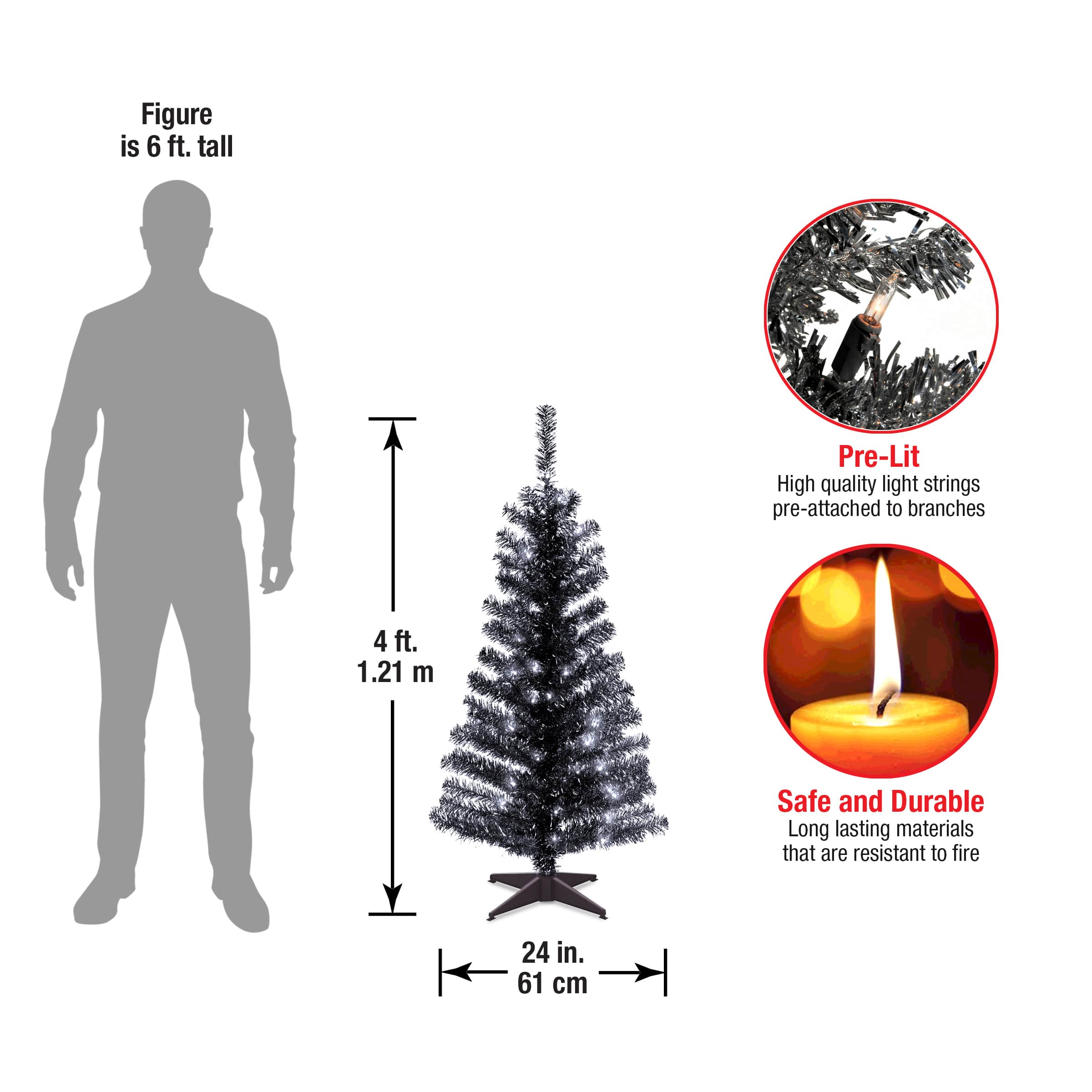 4ft. Pre-Lit Tinsel Artificial Christmas Tree, Clear Lights