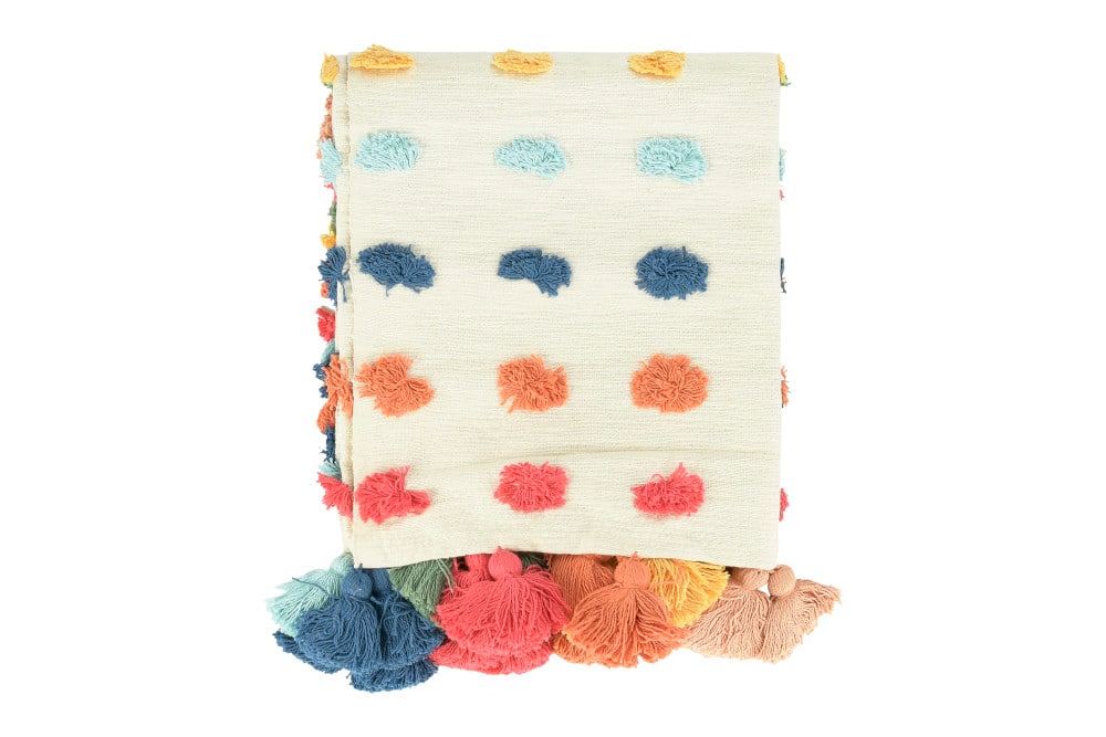 Hello Honey® Woven Cotton Throw with Tufted Dots and Tassels
