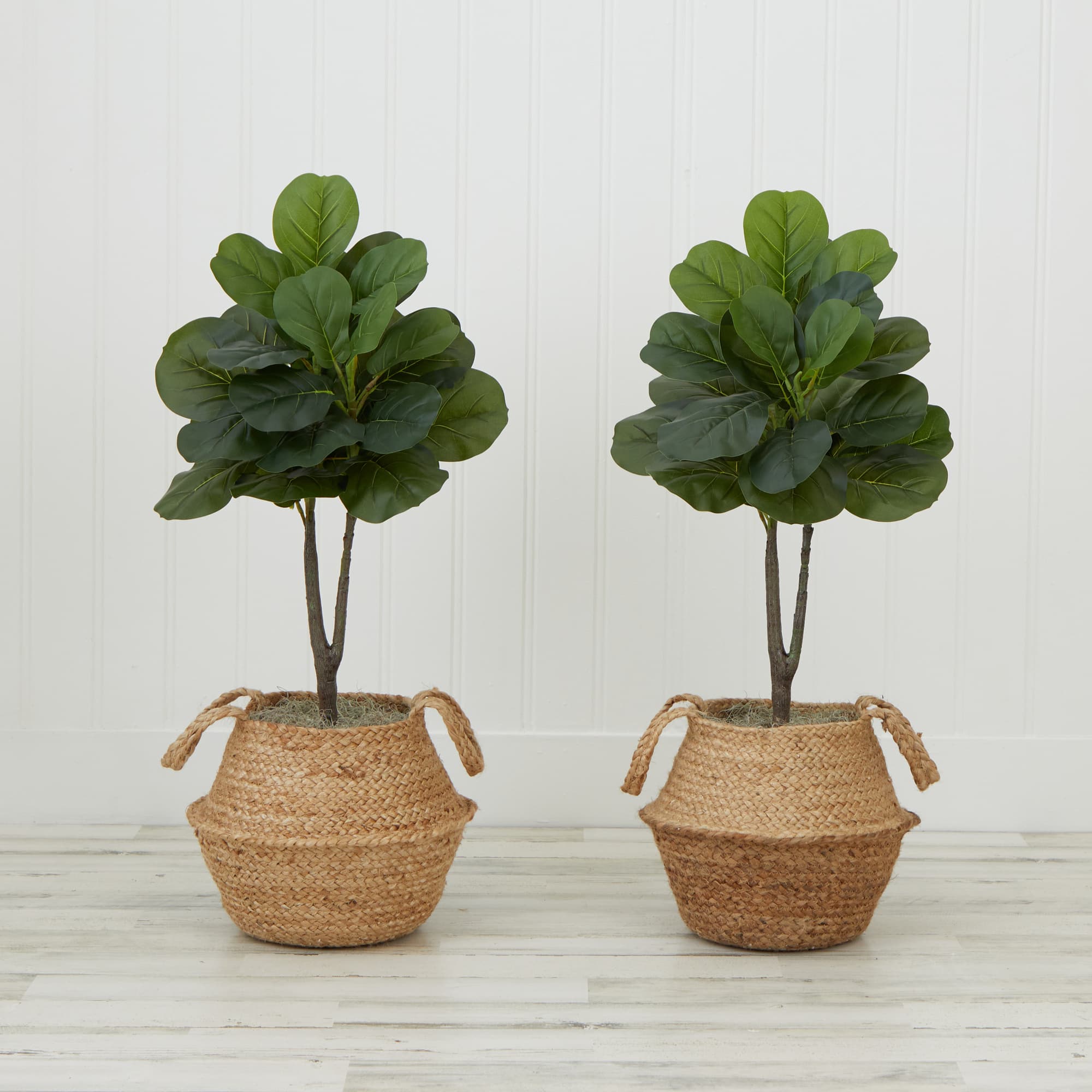 3ft. Artificial Fiddle Leaf Fig Tree With Handmade Cotton & Jute Woven Planter Set DIY Kit