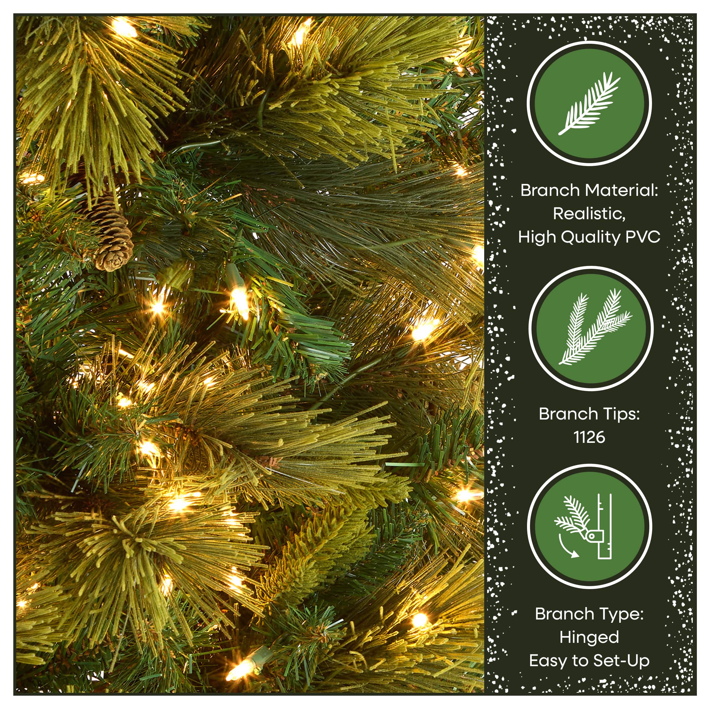 9 ft. Pre-Lit Carolina Pine Slim Artificial Christmas Tree with Flocked Pine Cones, Clear Lights