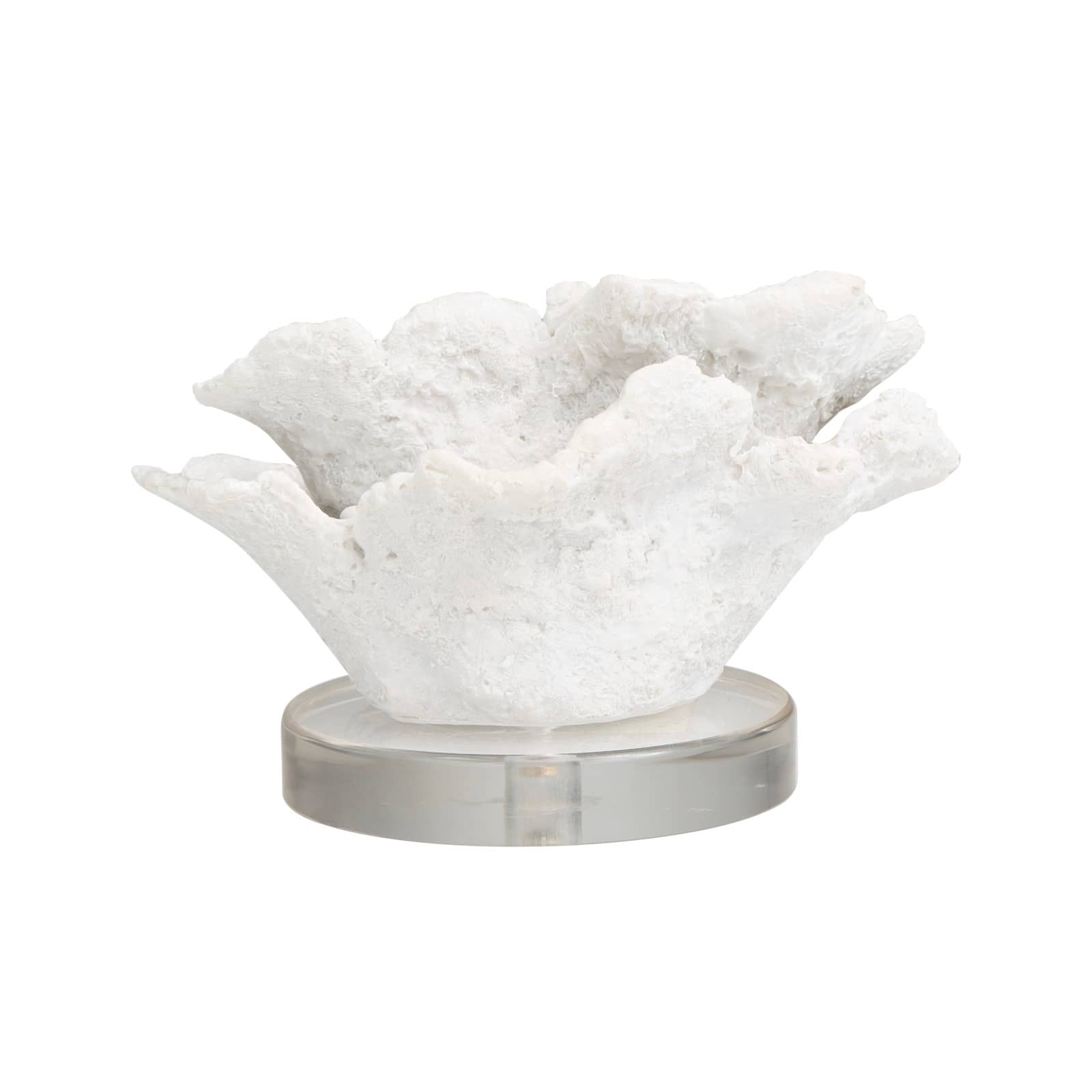 6" White Polystone Small Textured Coral Sculpture with Clear Acrylic Base