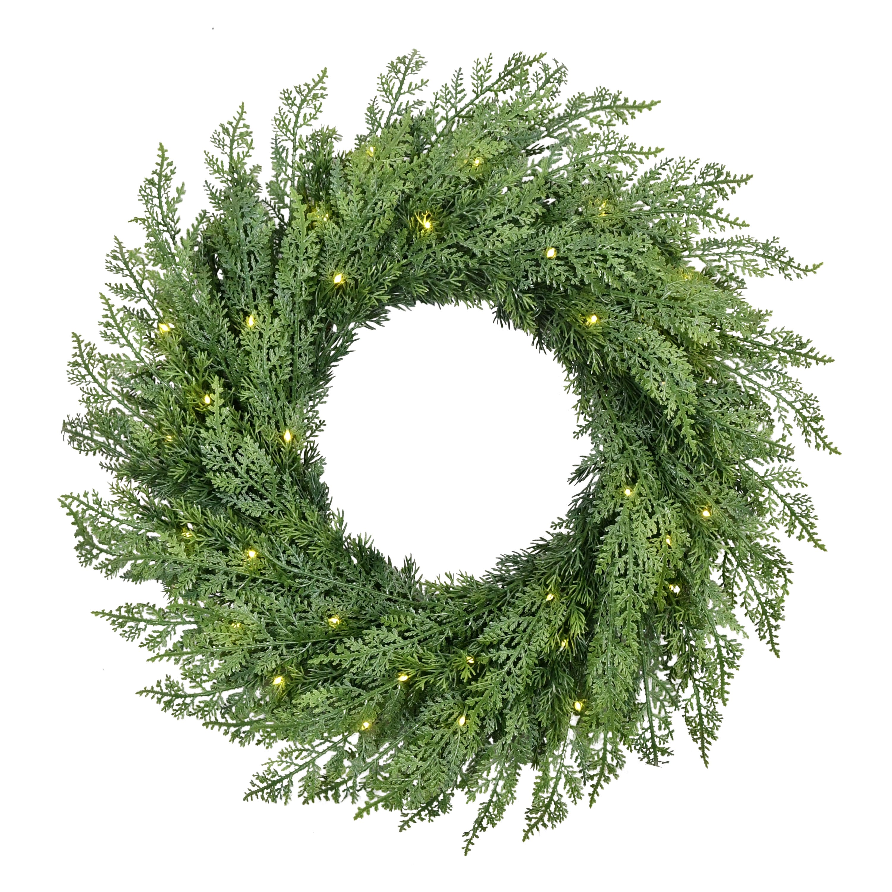 24" Pre-Lit Green Artificial Flocked Wreath