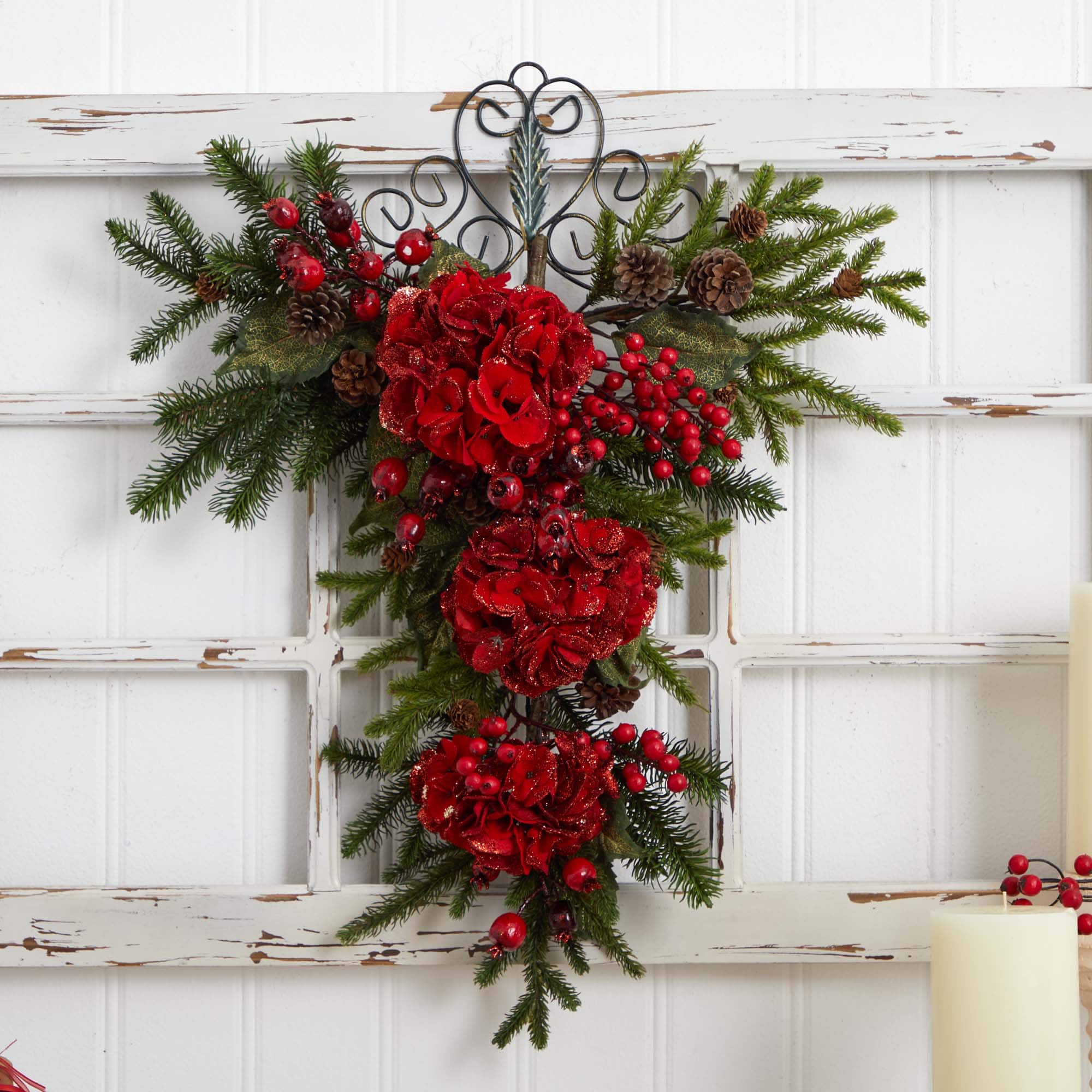 2.25ft. Christmas Hydrangea Teardrop Swag