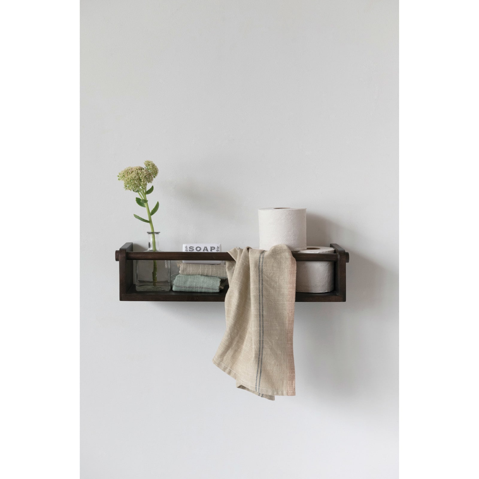 Hello Honey® 22" Espresso Finish Mango Wood Wall Shelf with Rod