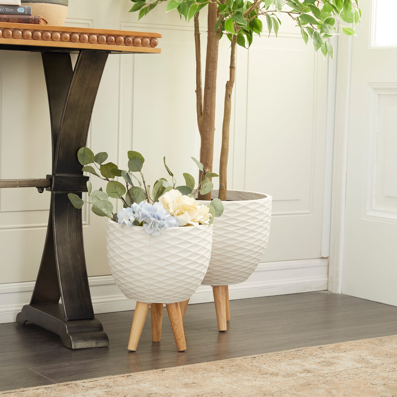 White Polystone Contemporary Planter Set