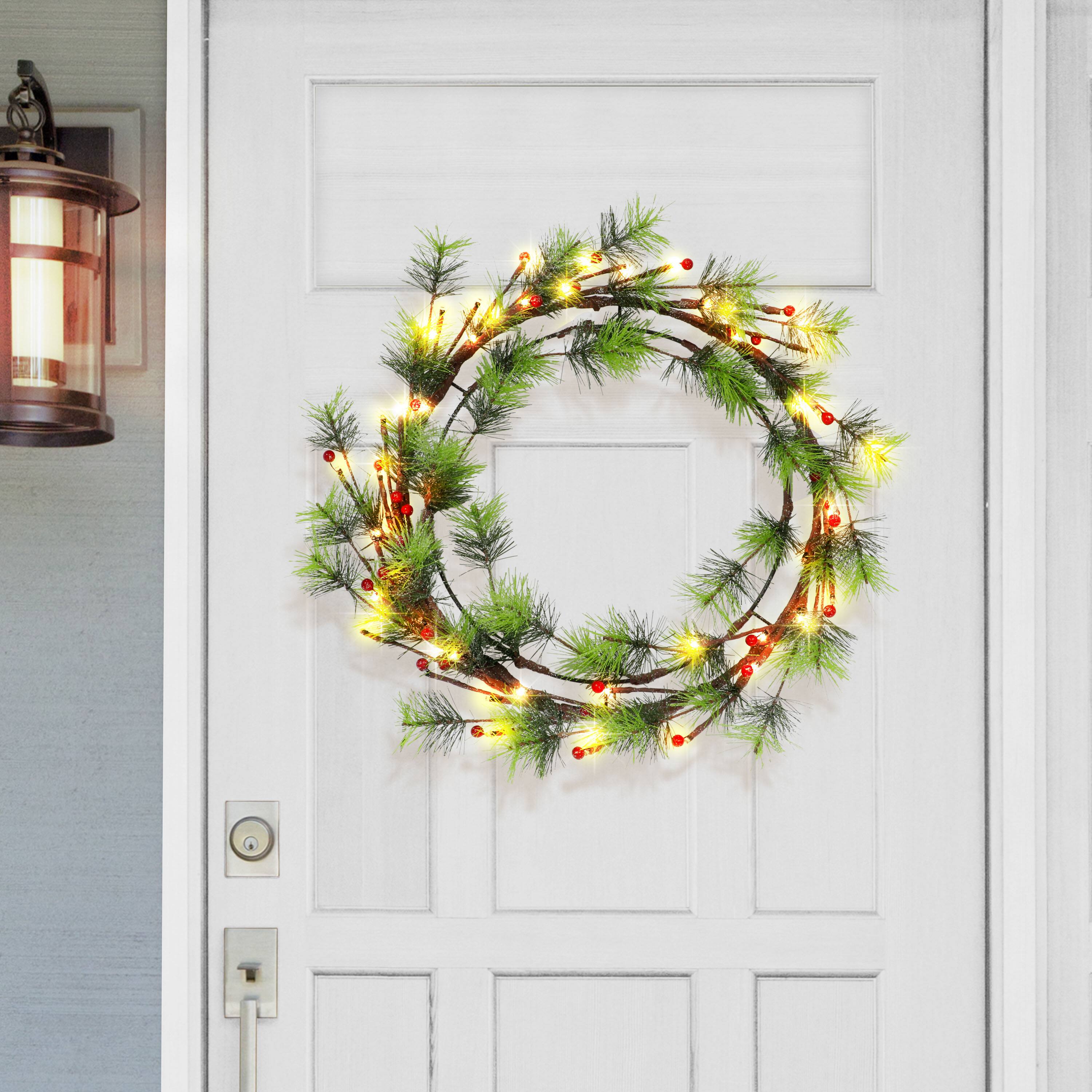 6 Pack: 24" Pre-Lit Twinkling LED Glitter Accent Wreath