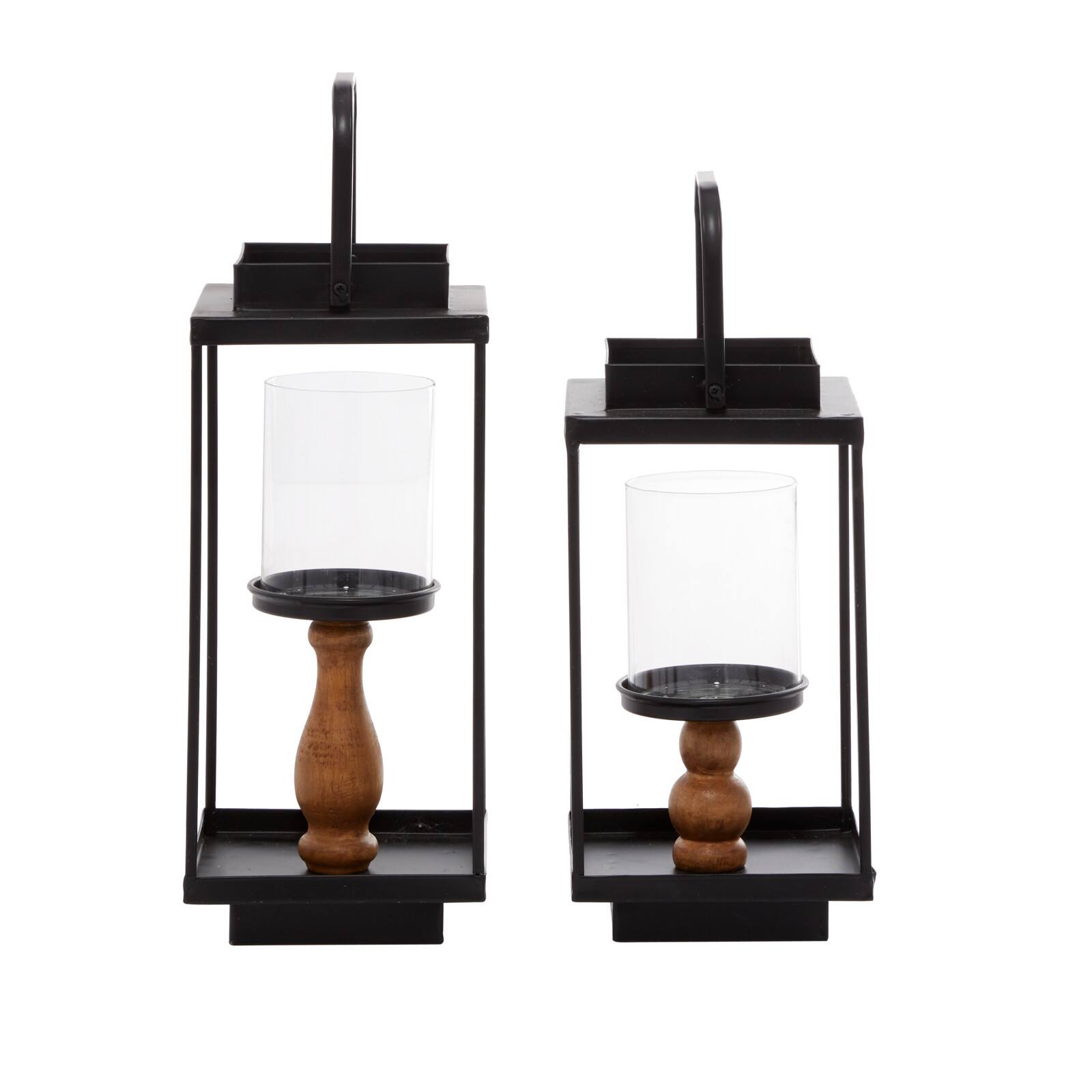 Black Metal Contemporary Candlestick Holders, 13" x 6" x 7"
