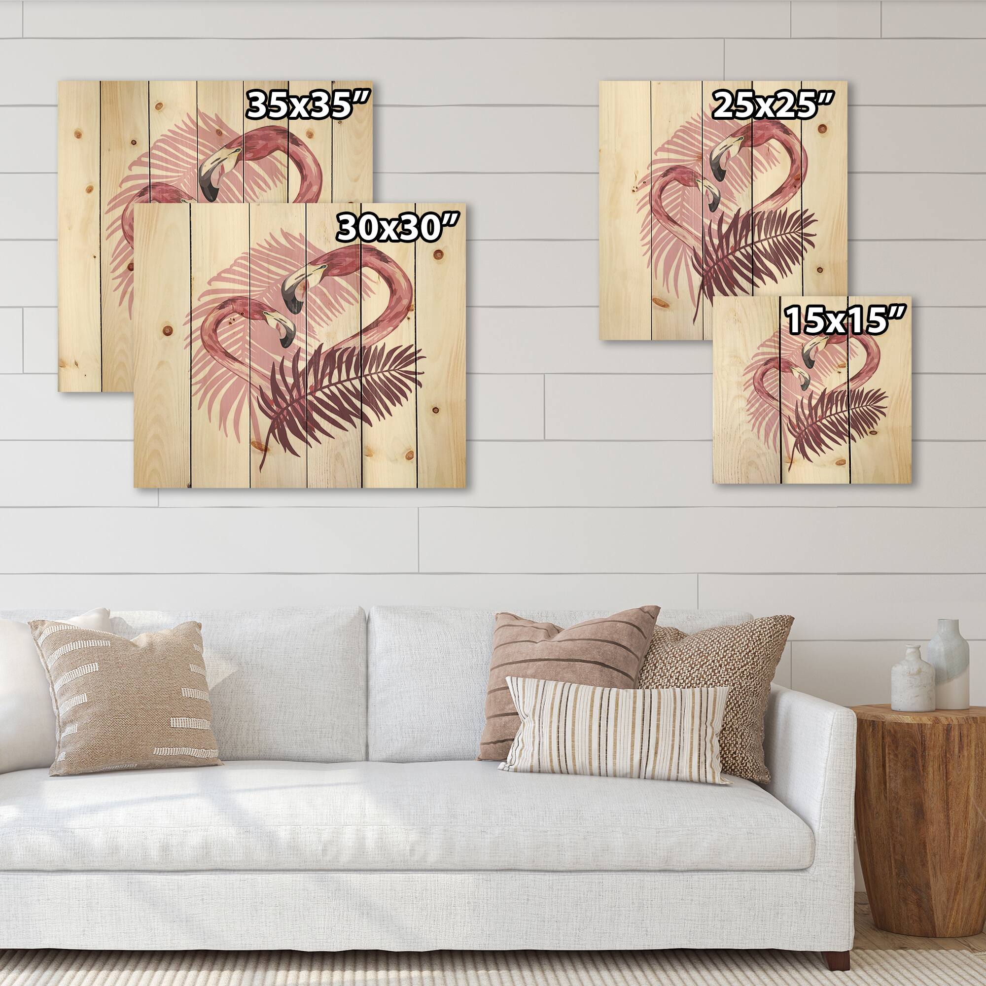 Designart - Flamingo In Tropical Summer I - Traditional Print on Natural Pine Wood