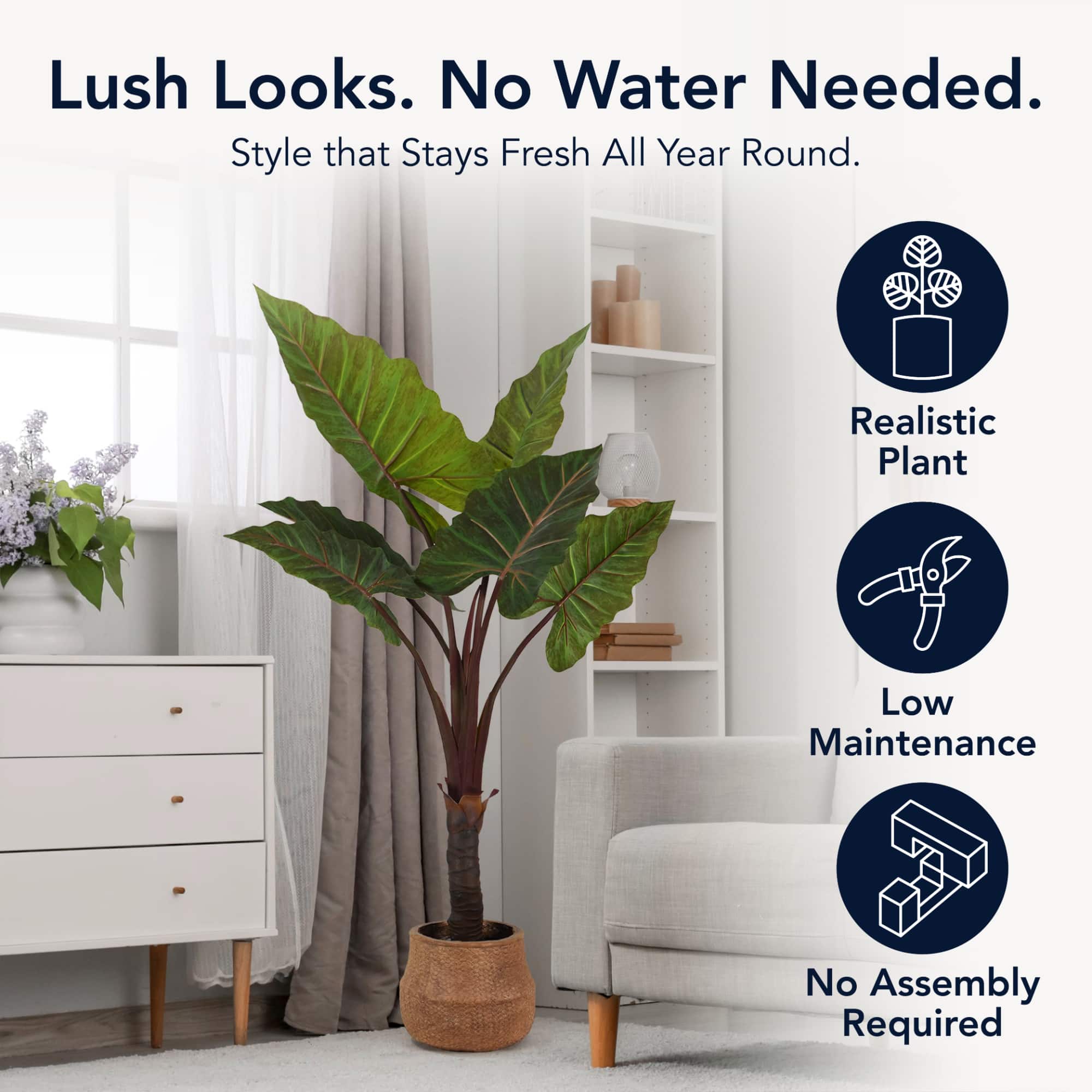 American Art Decor 5ft Artificial Rainbow Taro Tree in Cement Pot Faux Plant