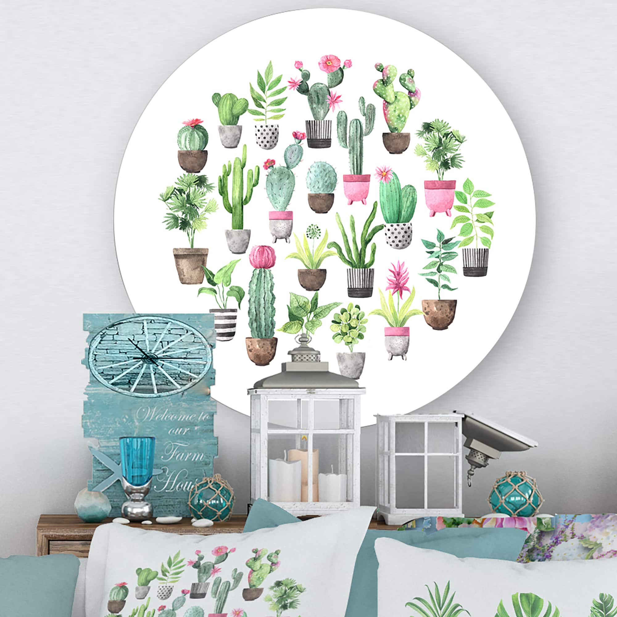 Designart - Cacti In Ceramic Pots In Gentle Tones II
