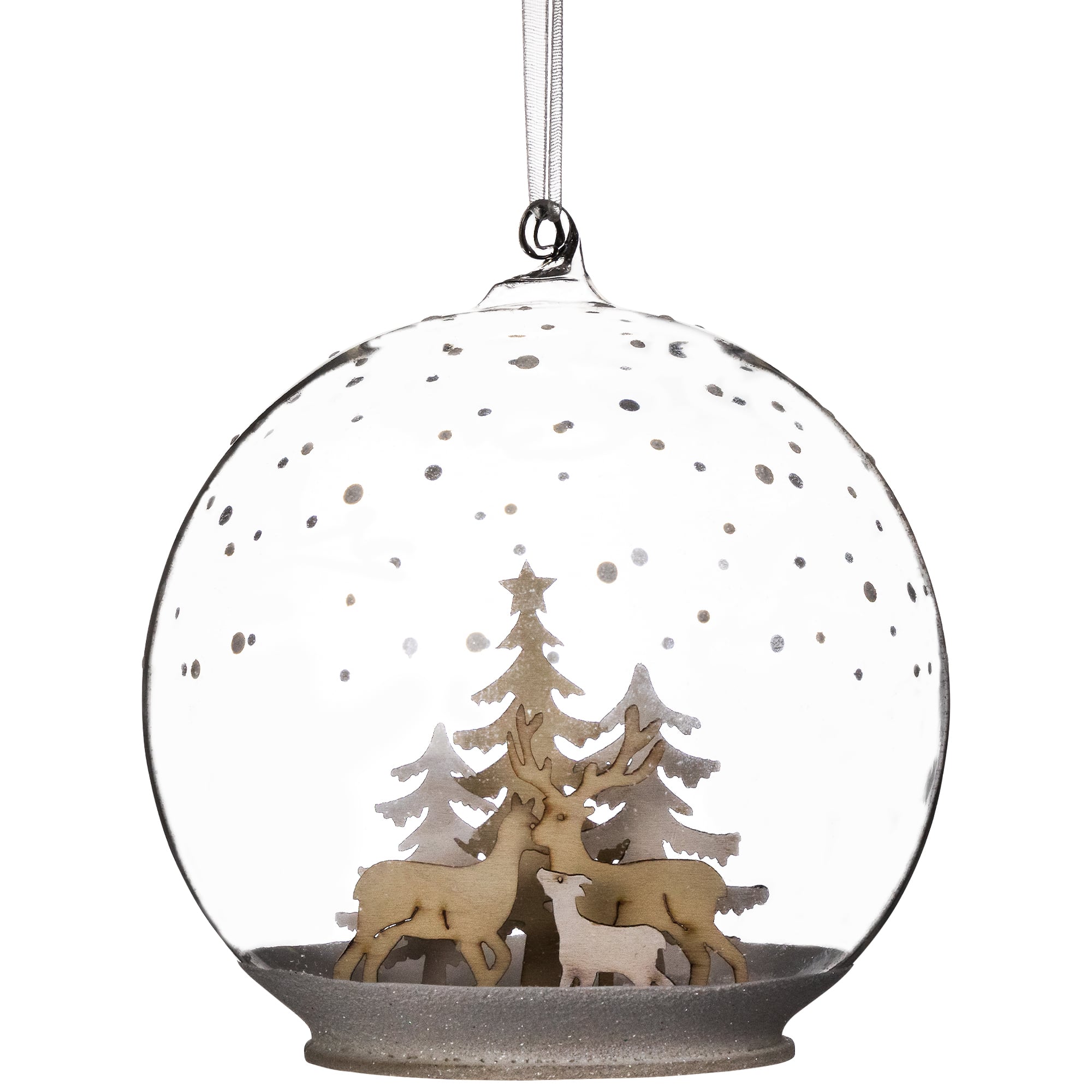 Deer Family in Snow Glass Globe Christmas Ornament  - 4.75"