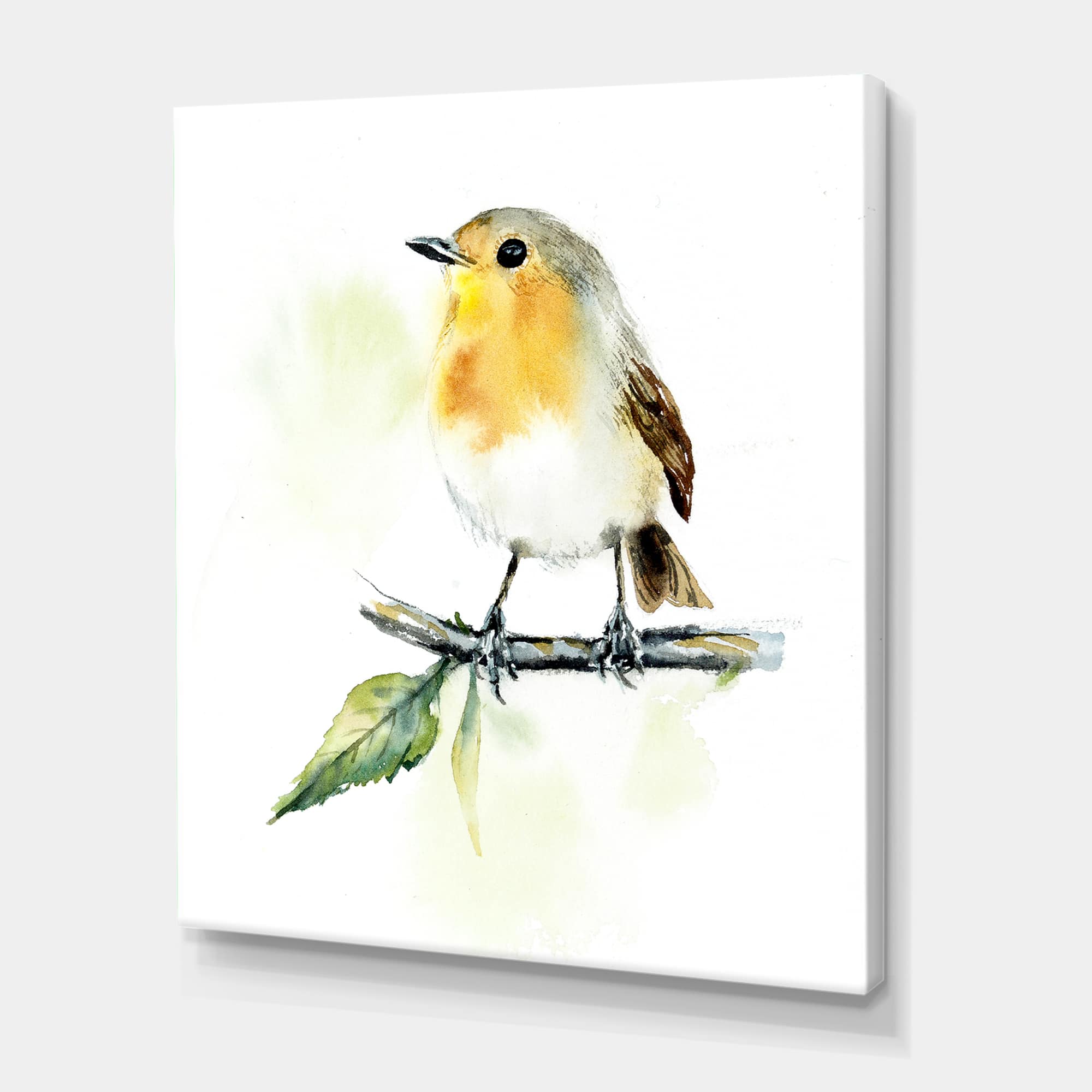 Designart - Little Robin Bird On A Branch - Traditional Canvas Wall Art Print