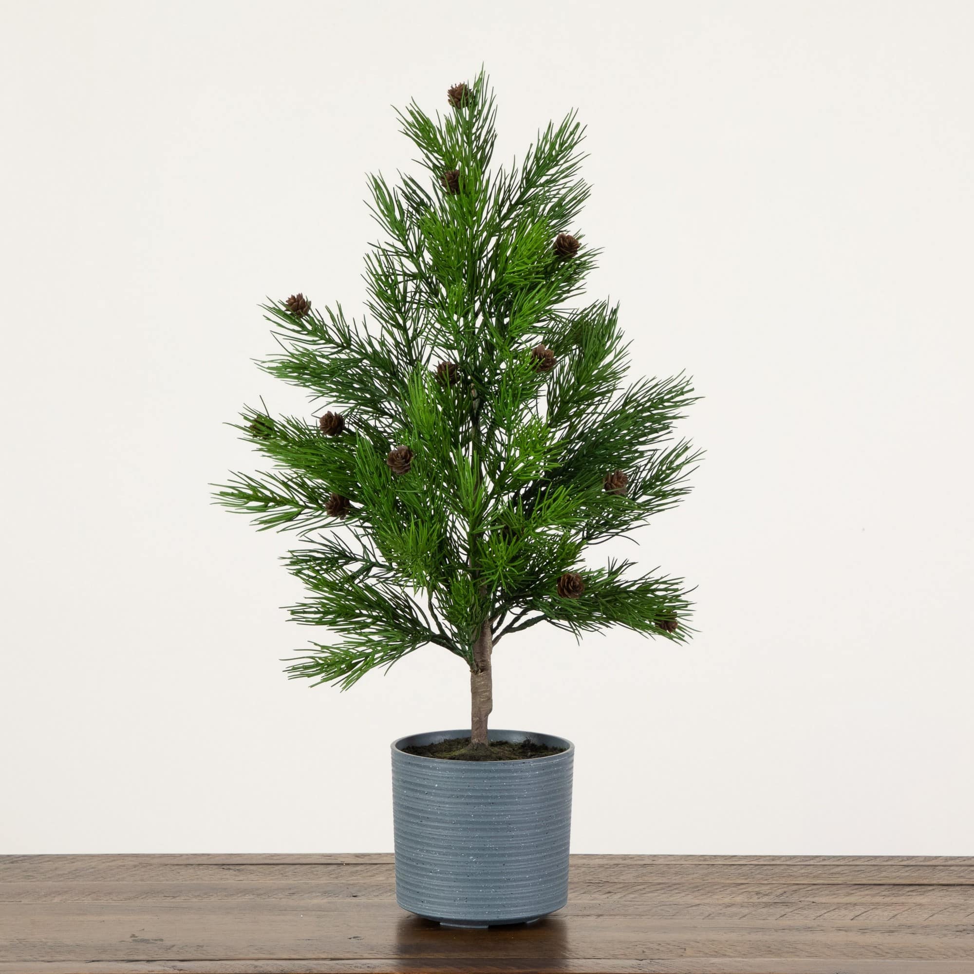 Nearly Natural 22" Artificial Real Touch Cedar Christmas Tree with Pinecones in Gray Decorative Planter