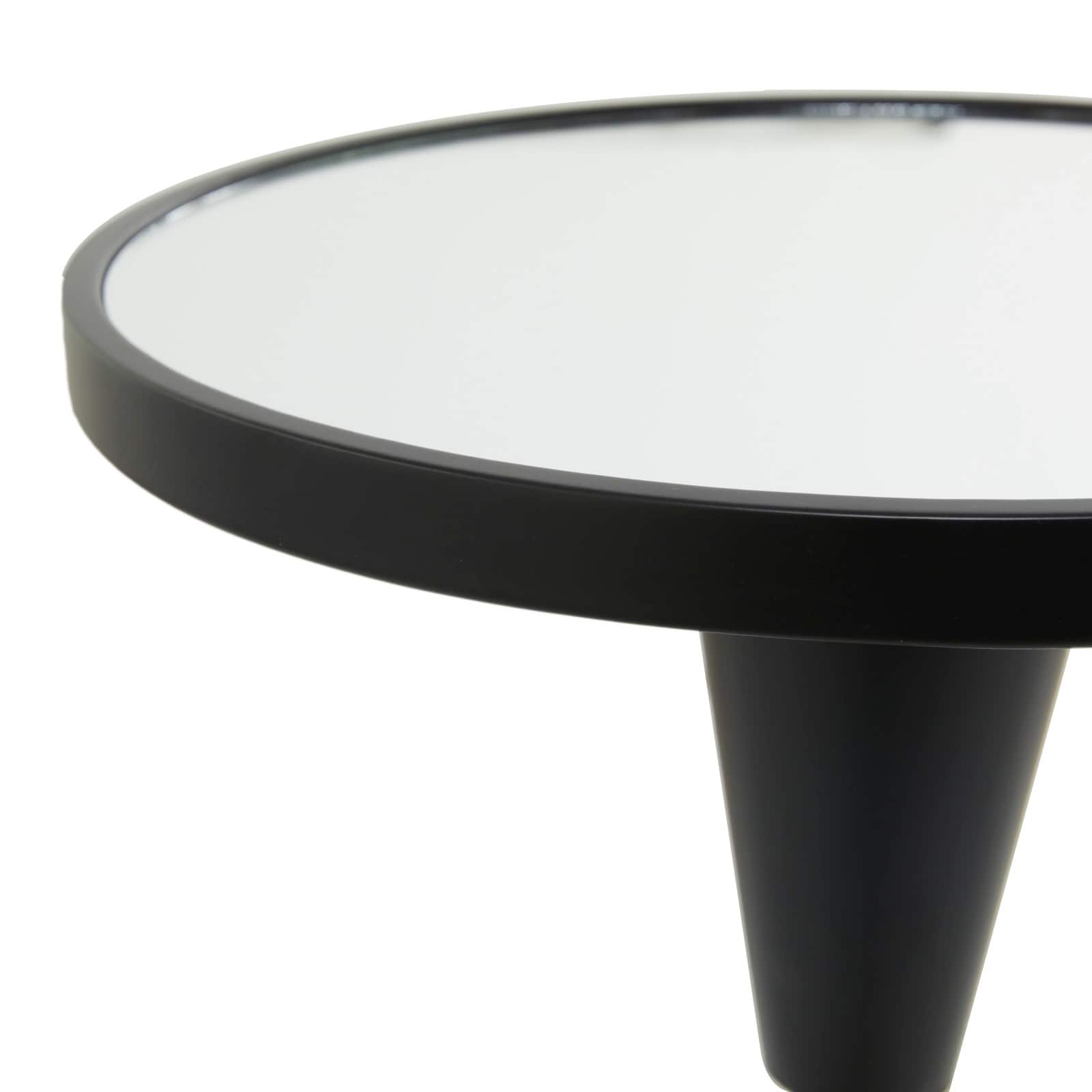 Black Metal Pedestal Base Accent Table with Mirrored Glass Top 16" x 16" x 24"