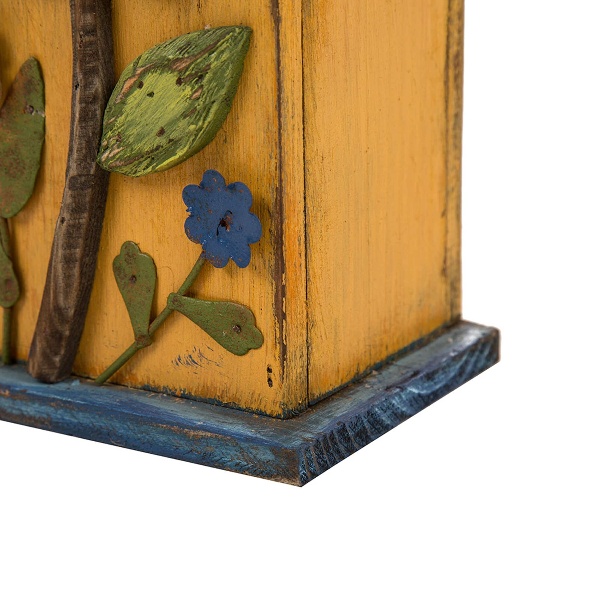 Glitzhome® Distressed Wooden Birdhouse with Flower