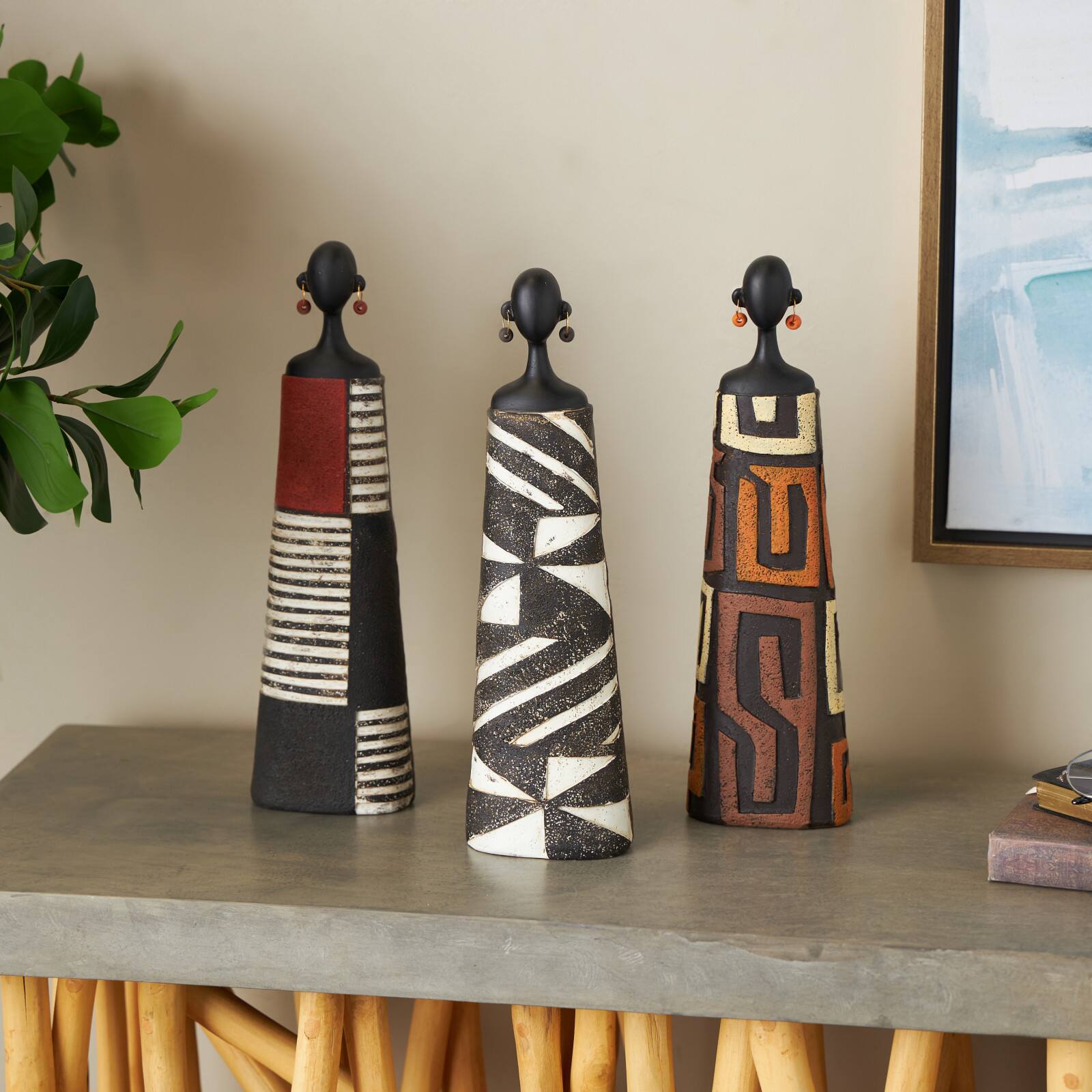 13" Red, Orange & White African Decorative Sculpture with Dresswear Set
