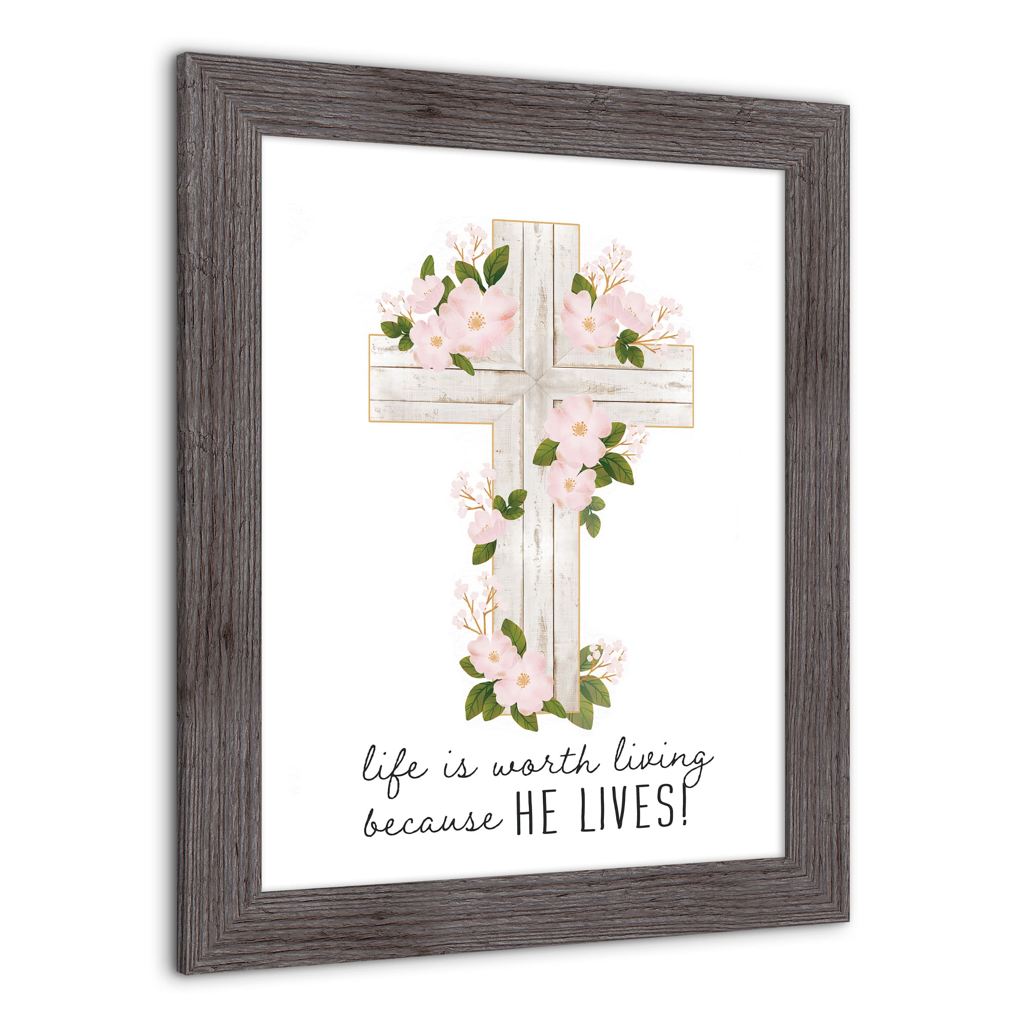 He Lives Floral Cross 16" x 20" Western Framed Print