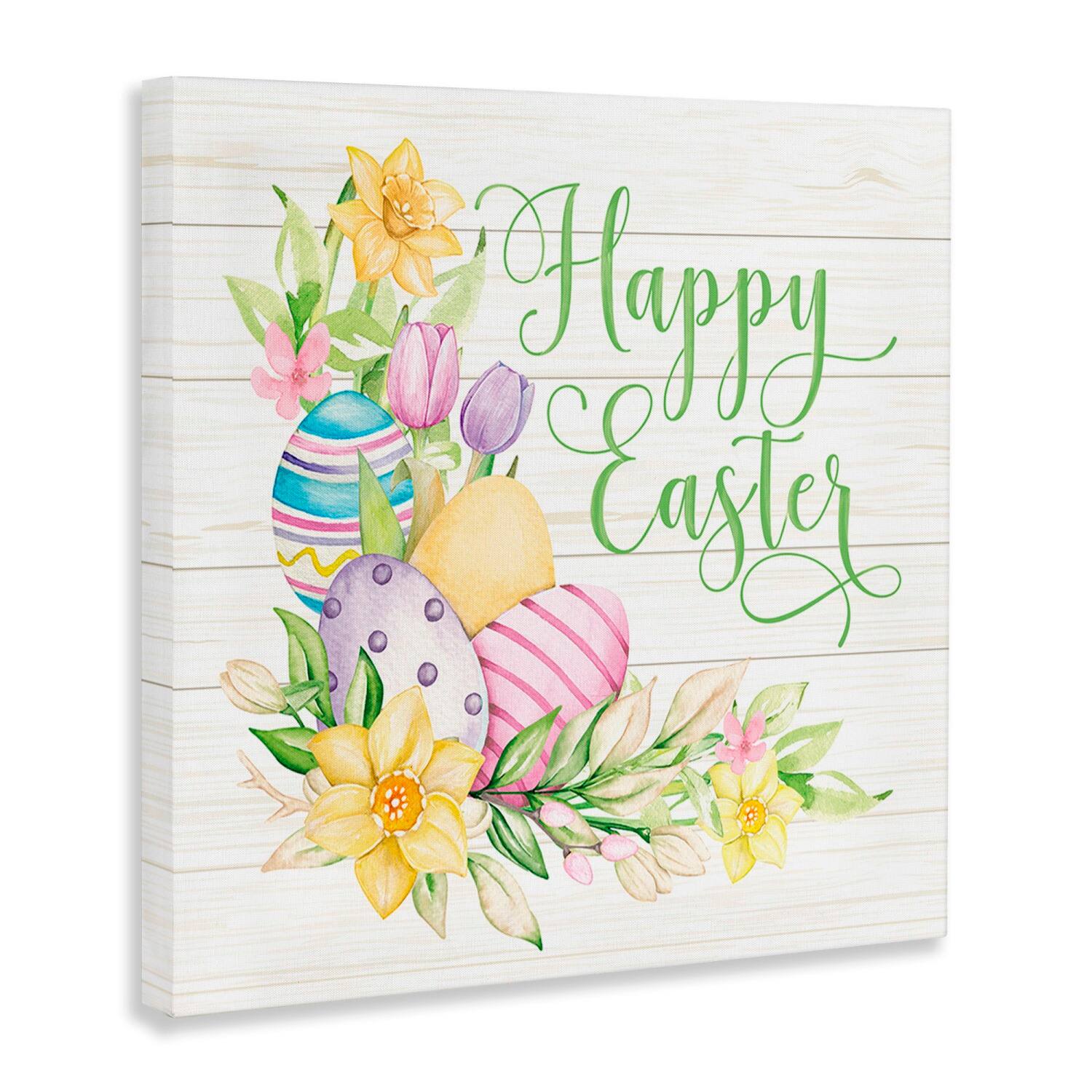Stupell Industries Happy Easter Daffodils Canvas Wall Art