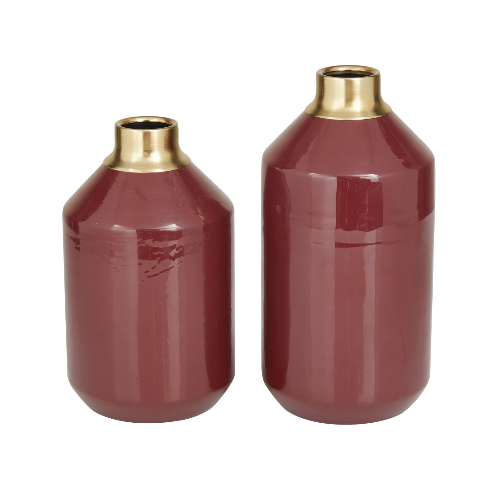 The Novogratz Set of 2" Red Metal Modern Vase, 10" x 5" x 5"