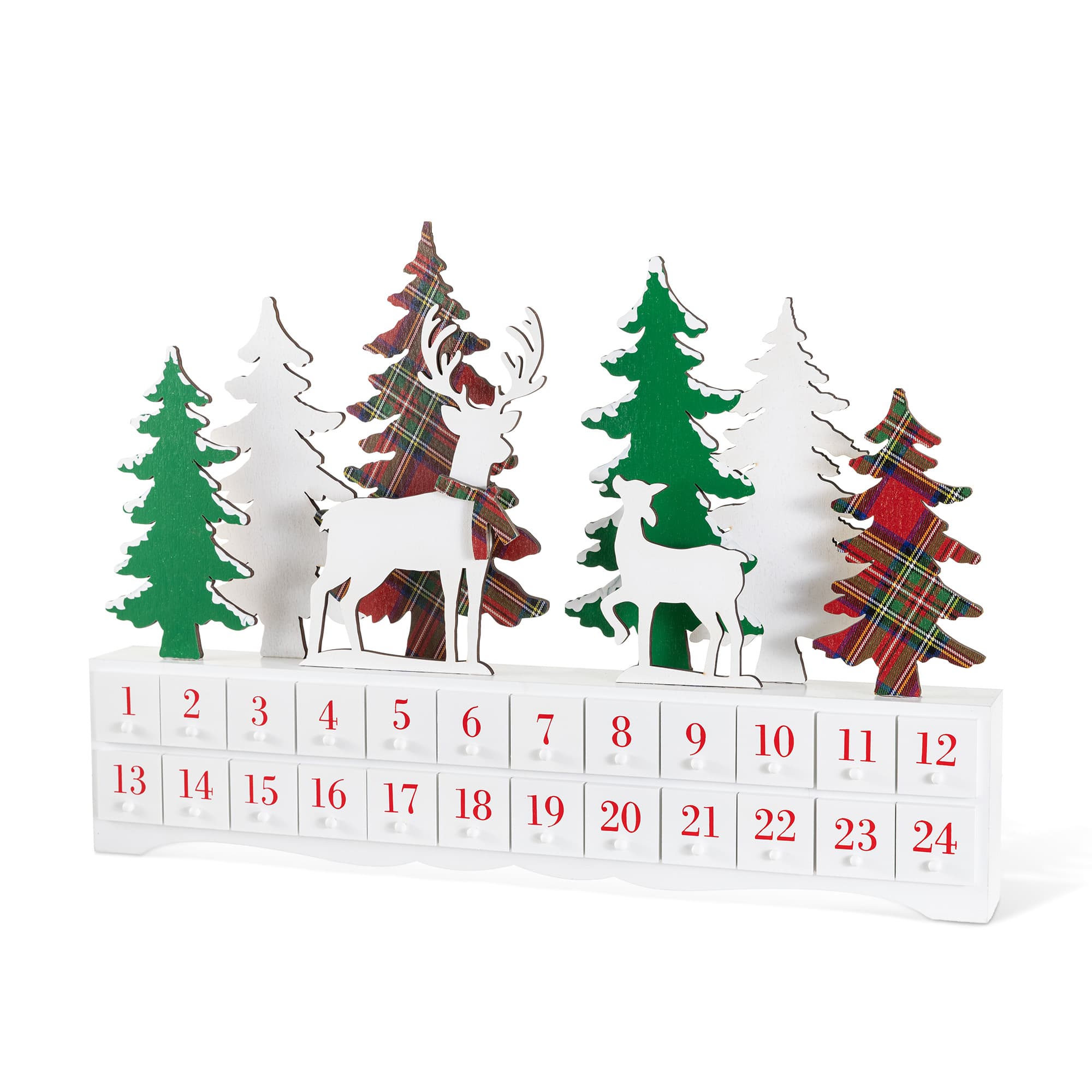 Glitzhome® 19.5" Wooden Christmas Tree & Reindeer Advent Calendar Decor