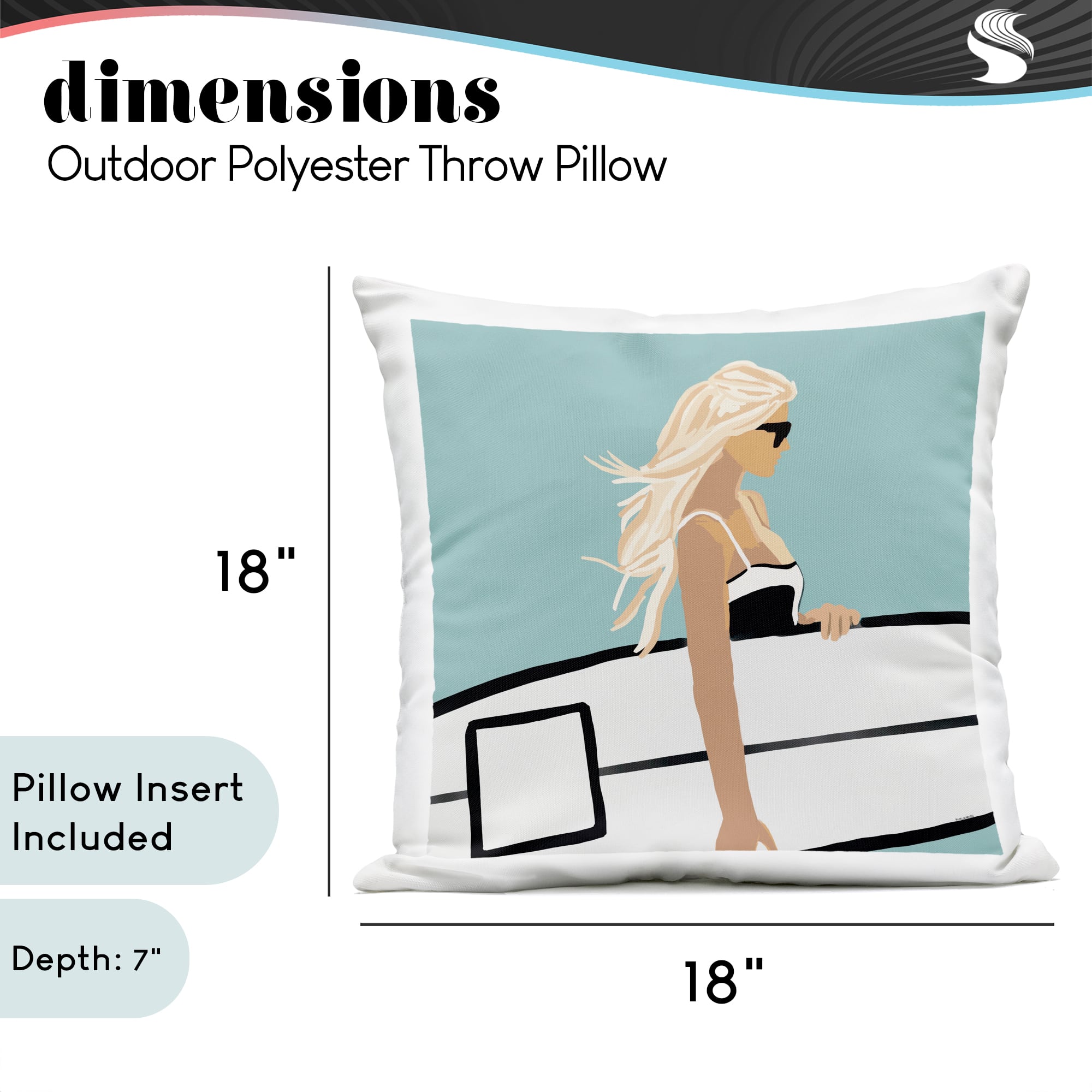 Stupell Industries 18" x 18" Summer Surfer Girl Beach Sky Outdoor Print Throw Pillow