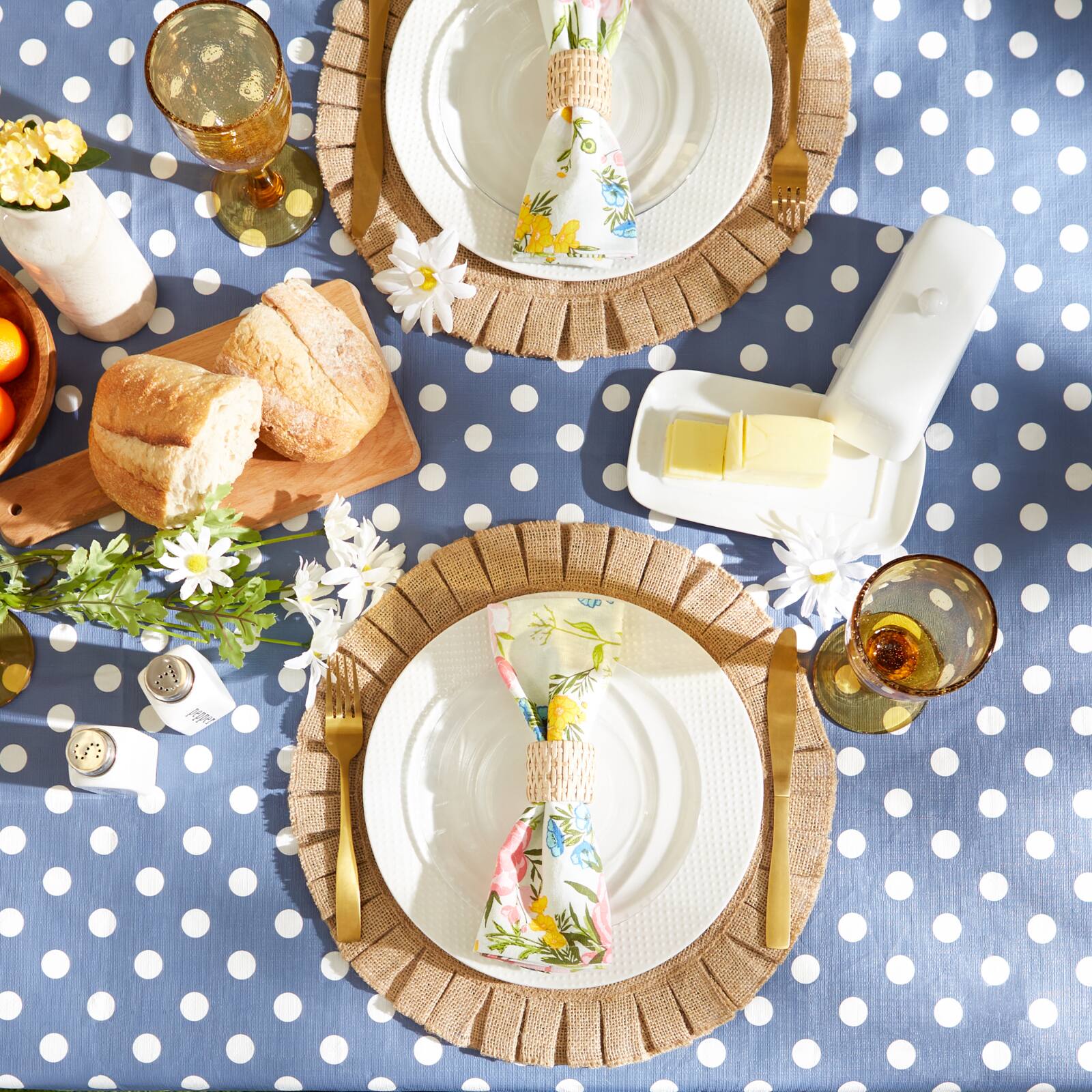 Stonewash Blue Polka Dot Vinyl Tablecloth 60" x 84"