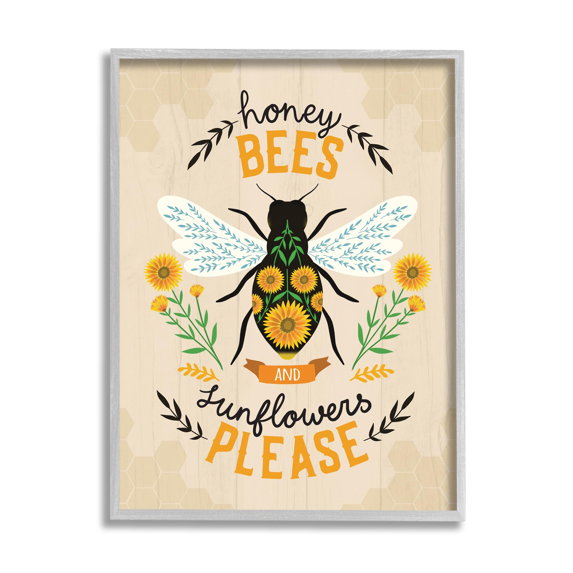 Stupell Industries Honey Bees Sunflowers Please Spring Garden Floral Phrase in Frame Wall Art