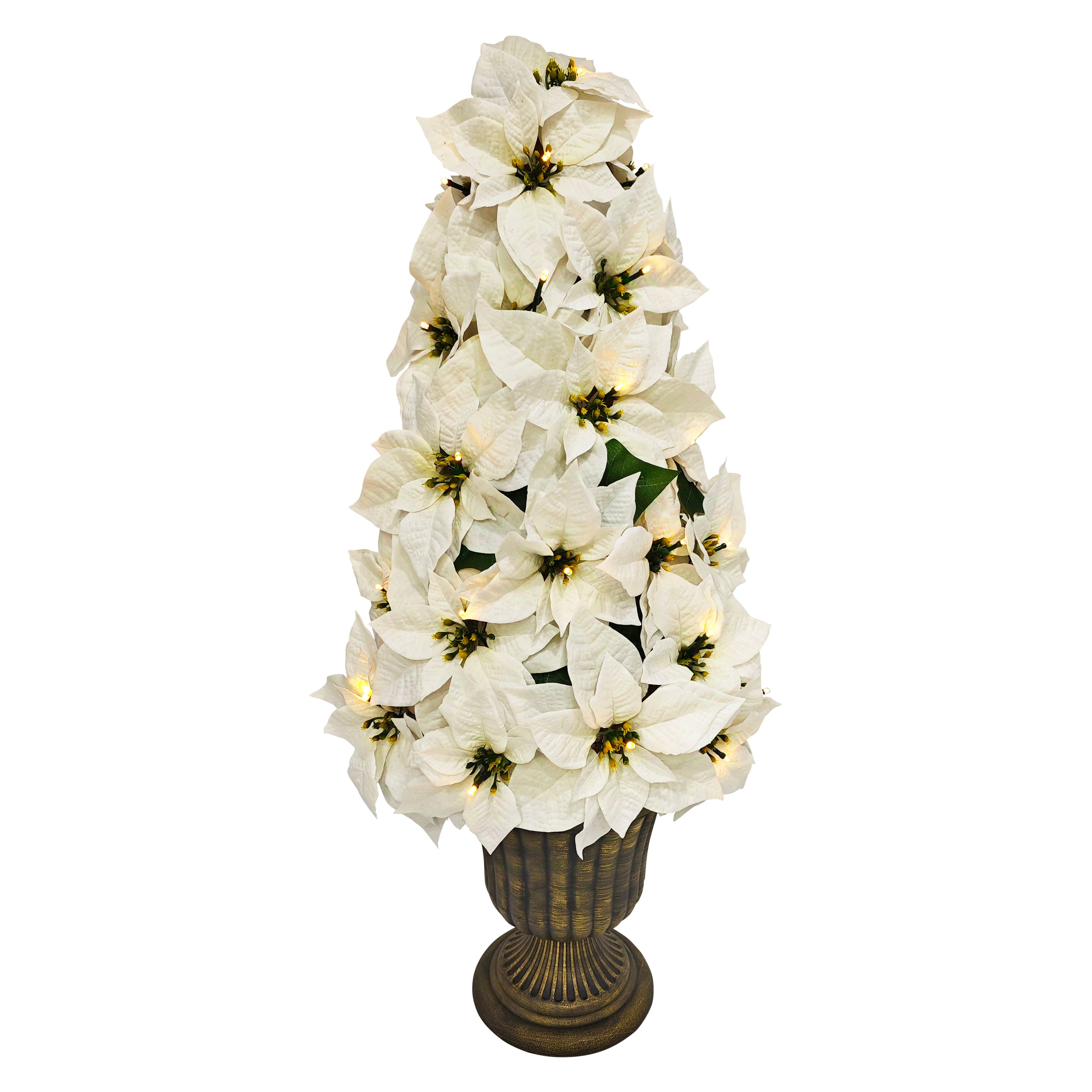 36" Pre-Lit Battery-Operated Artificial Potted Poinsettias