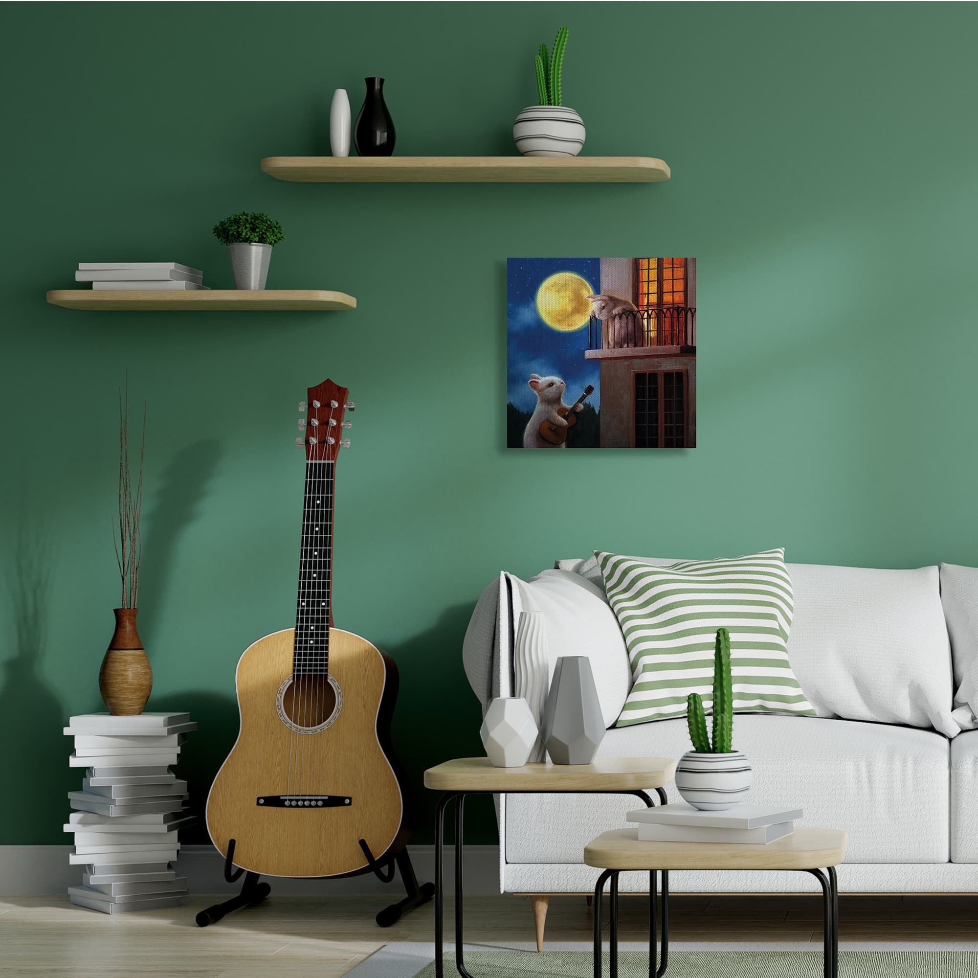 Stupell Industries Rabbit Serenading Bunny on Balcony Night Sky Canvas Wall Art