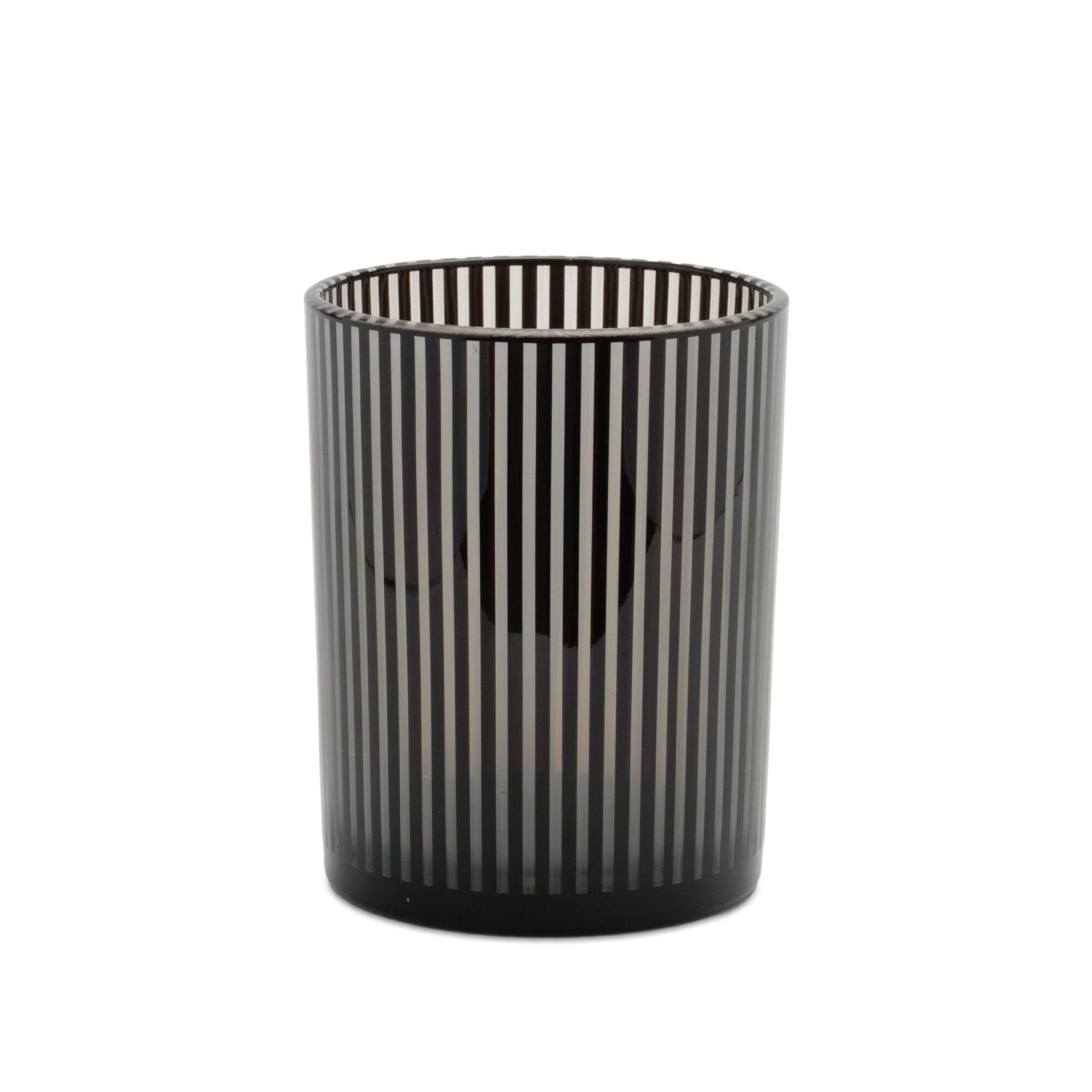 Black & White Striped Glass Candle Holder Set