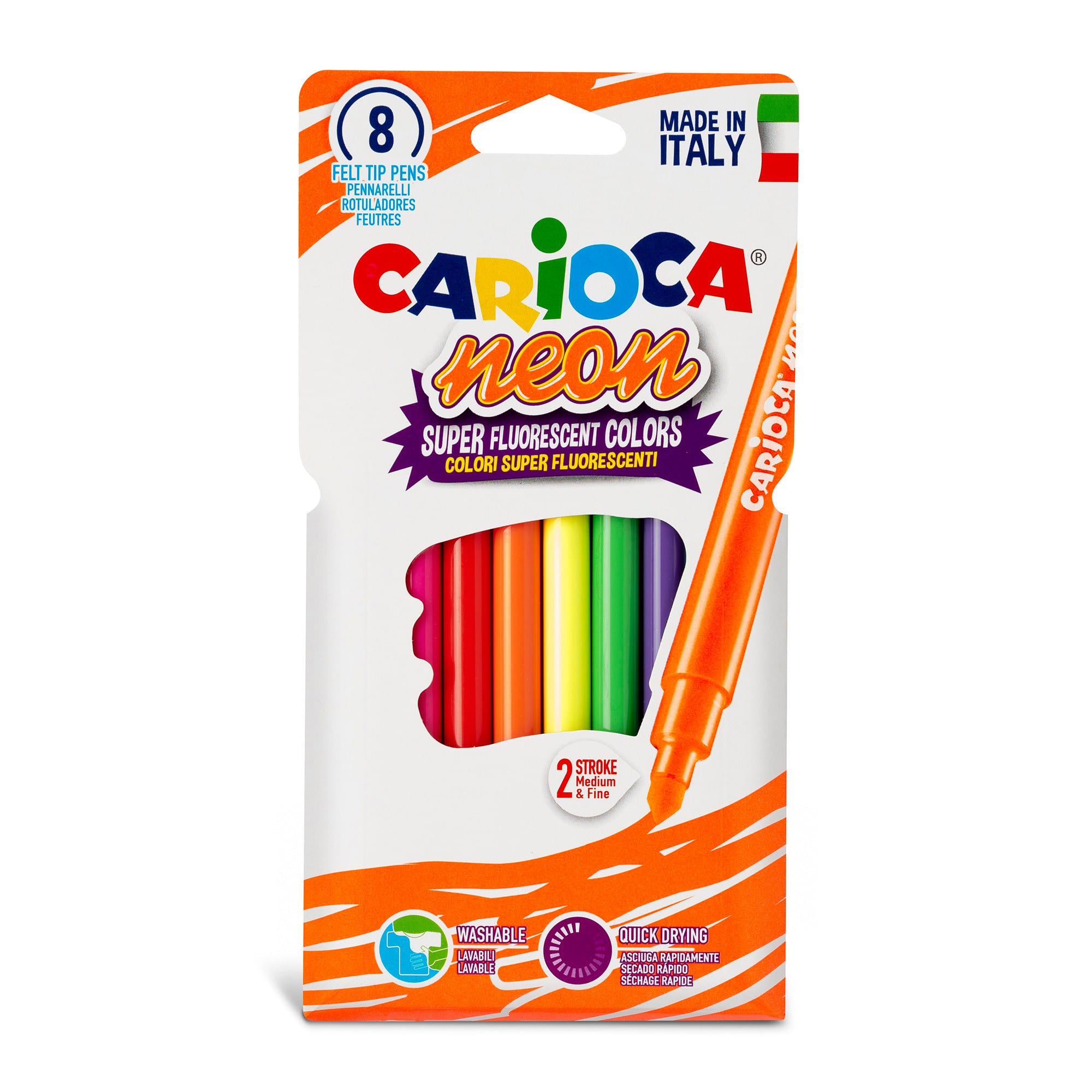 CARIOCA® 4.7mm 8 Color Neon Washable Felt Tip Pen Set