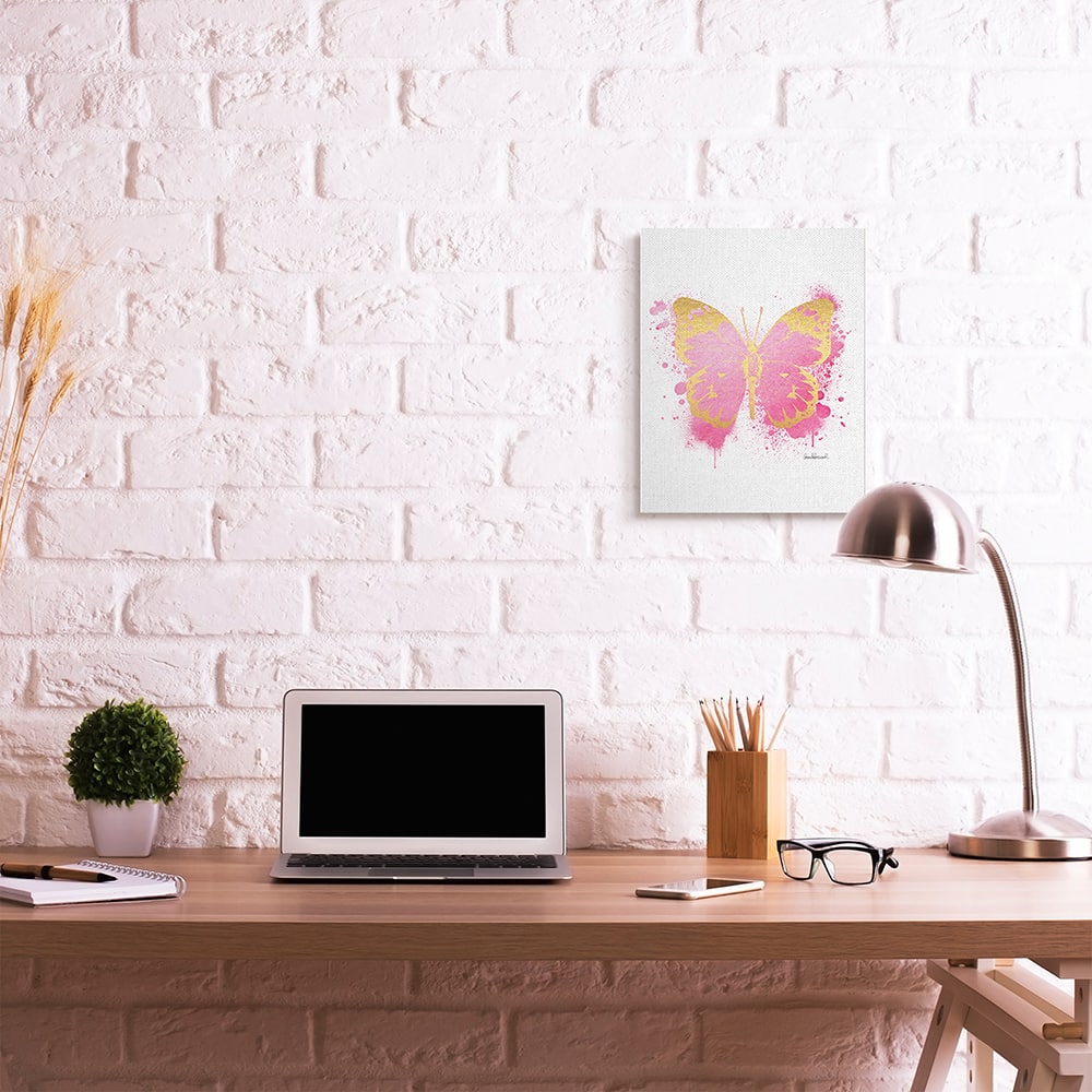 Stupell Industries Hot Pink Pop Butterfly Glam Paint Splatter Canvas Wall Art