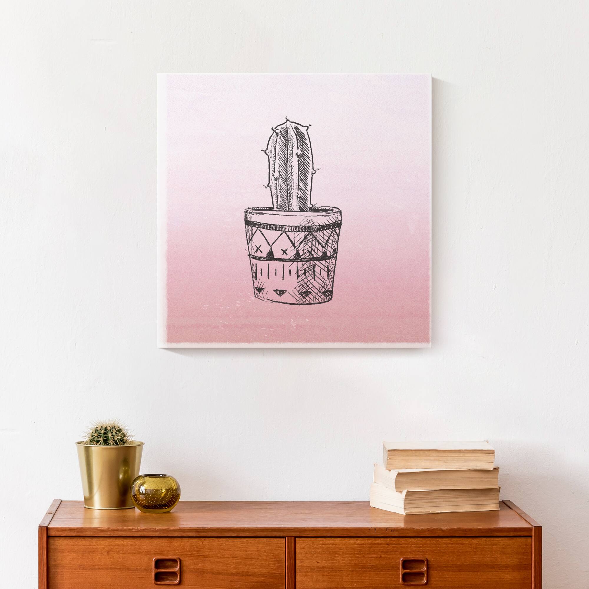 Pink Single Potted Cactus 16" x 16" Canvas Wall Art
