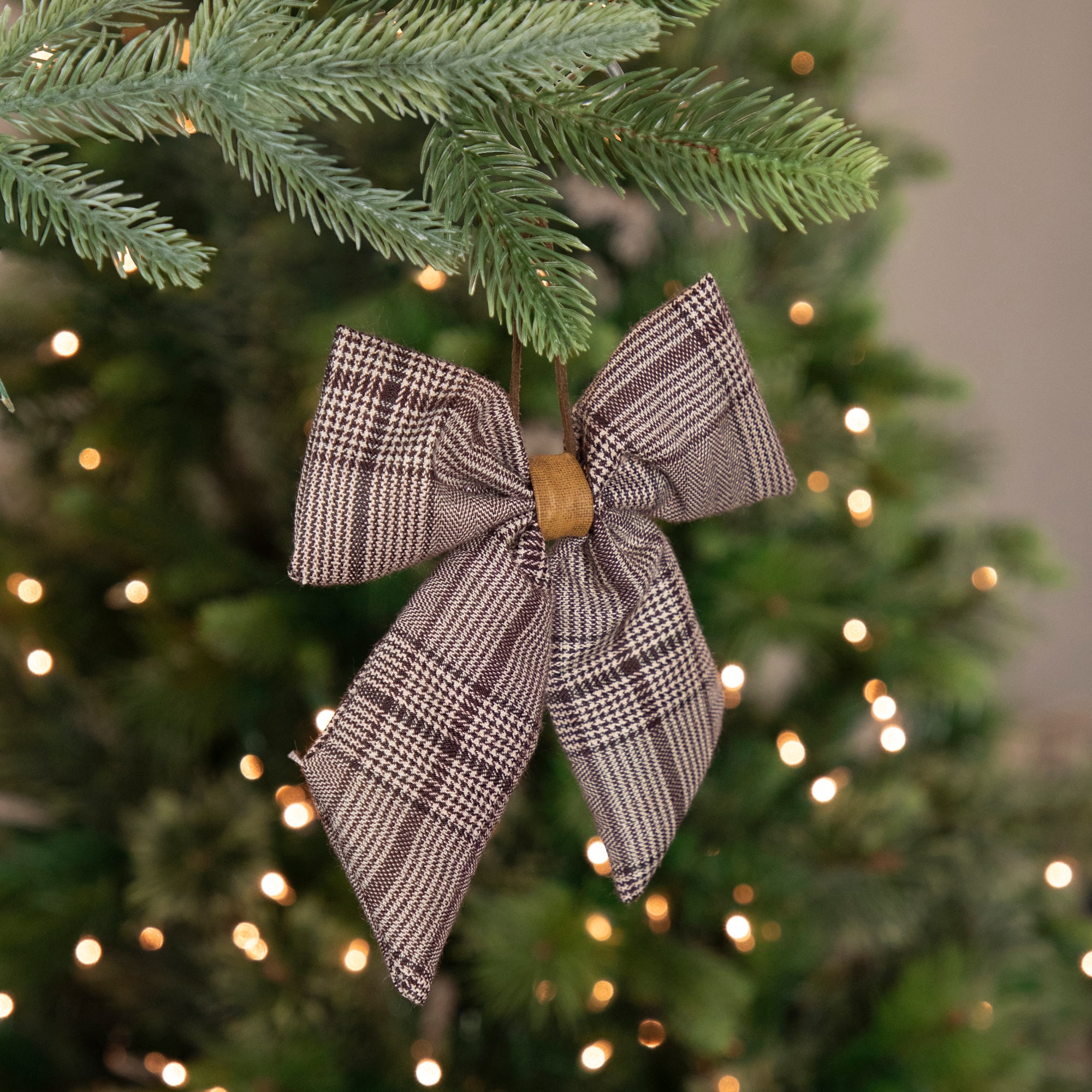 19" Black & White Plaid Two Loop Christmas Bow Decoration