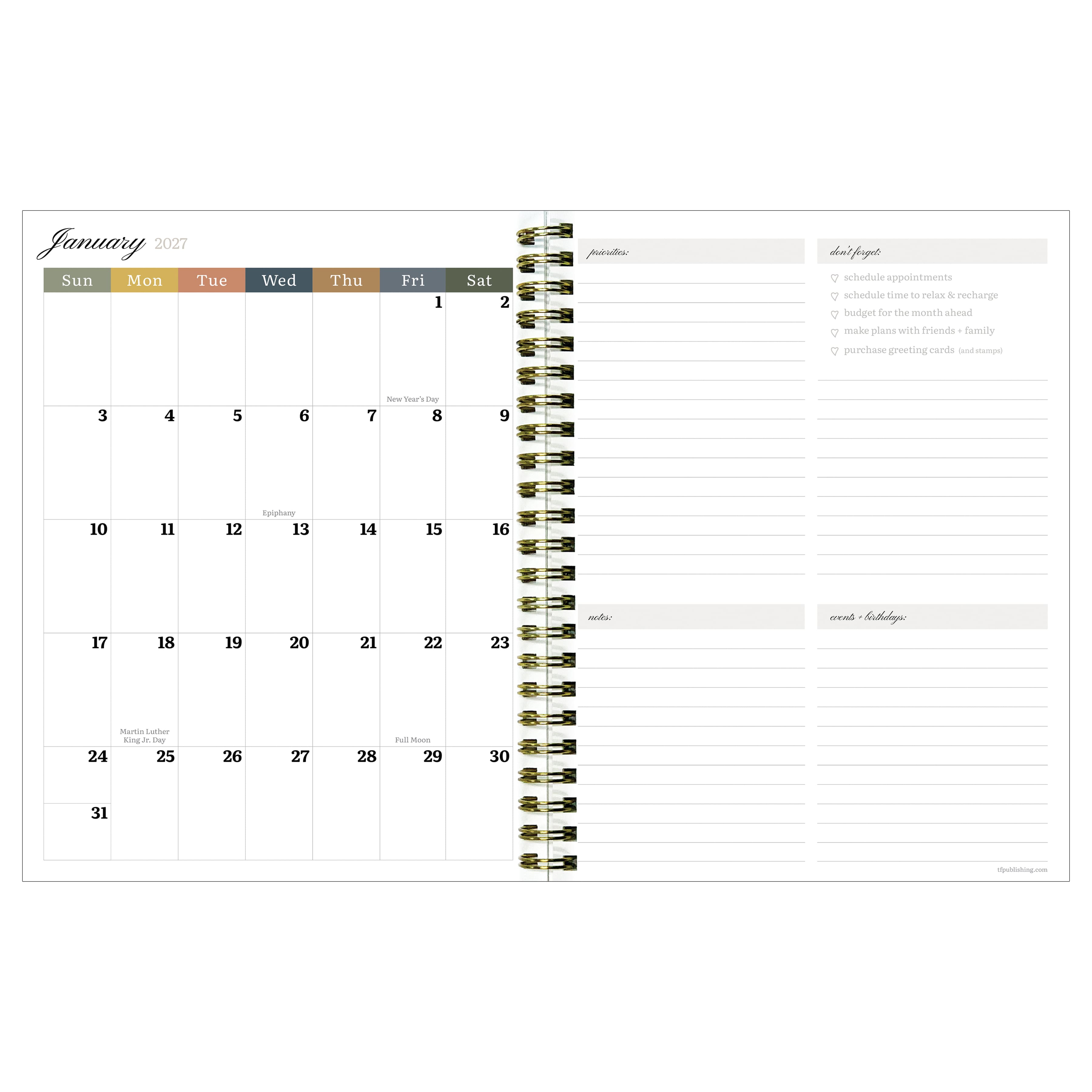 TF Publishing Medium 2026-27 The Rose Garden Weekly Monthly Planner